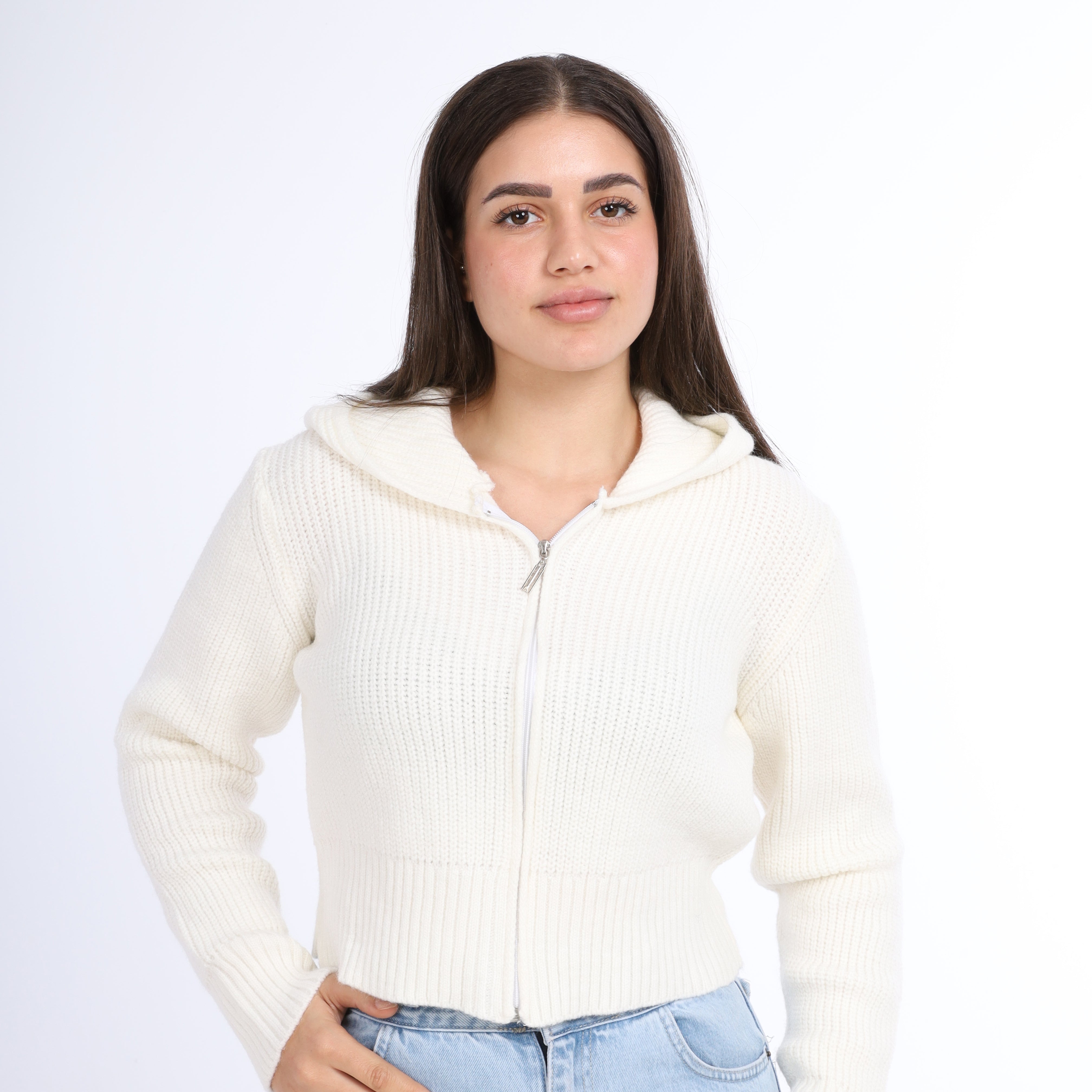 Cropped Knit Zip-Up Hoodie w16252610