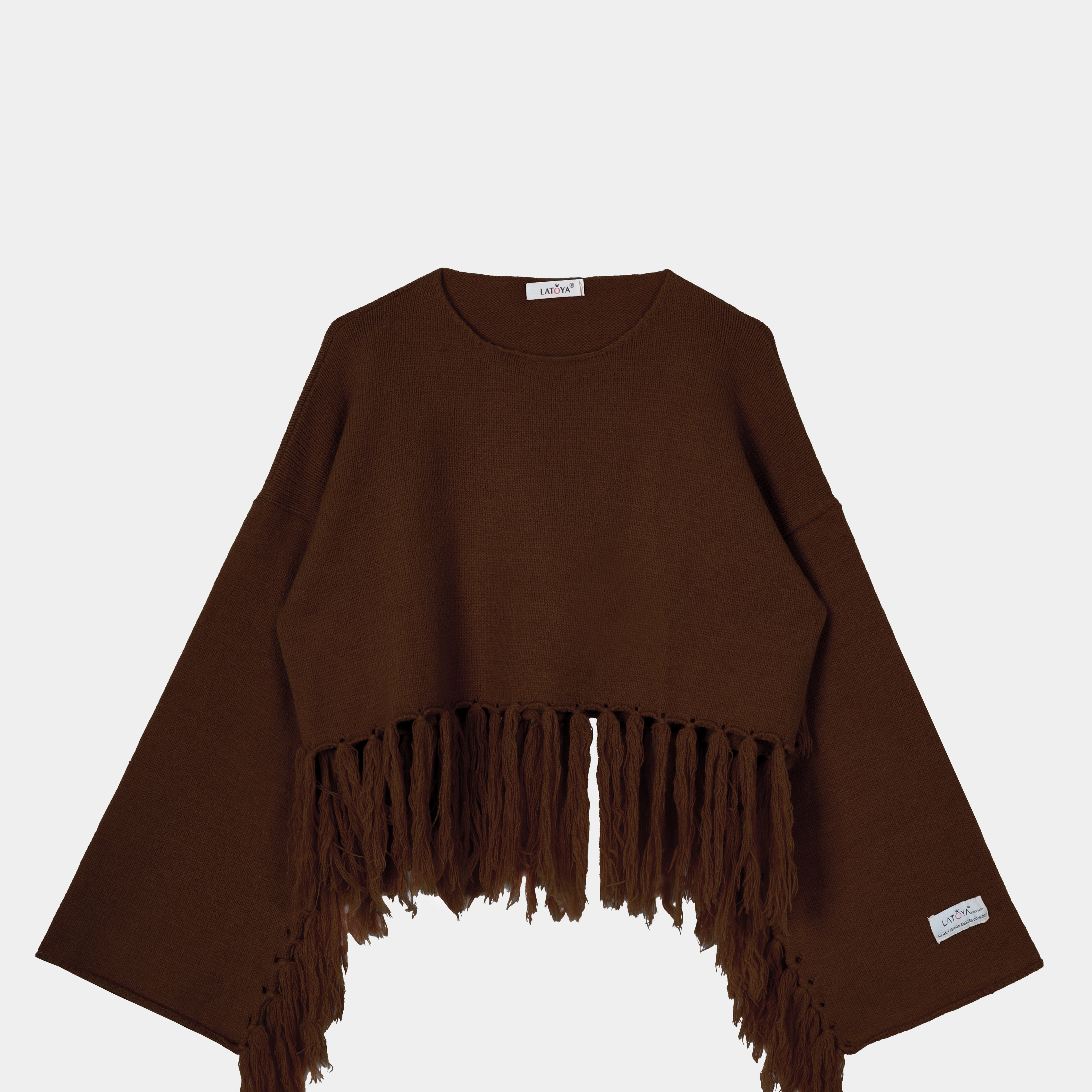 Fringe Hem Cropped Knit Pullover w16252670