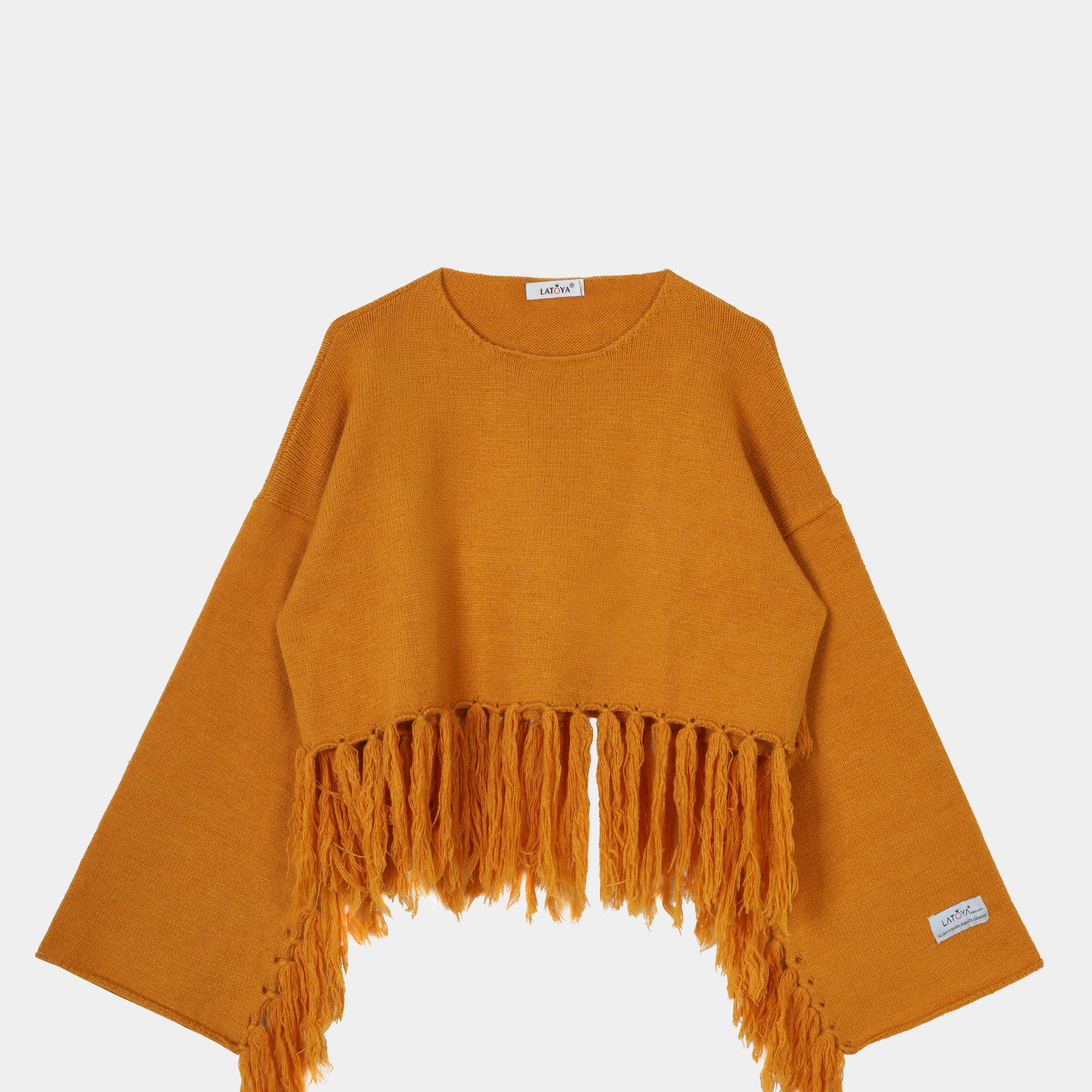 Fringe Hem Cropped Knit Pullover w16252670