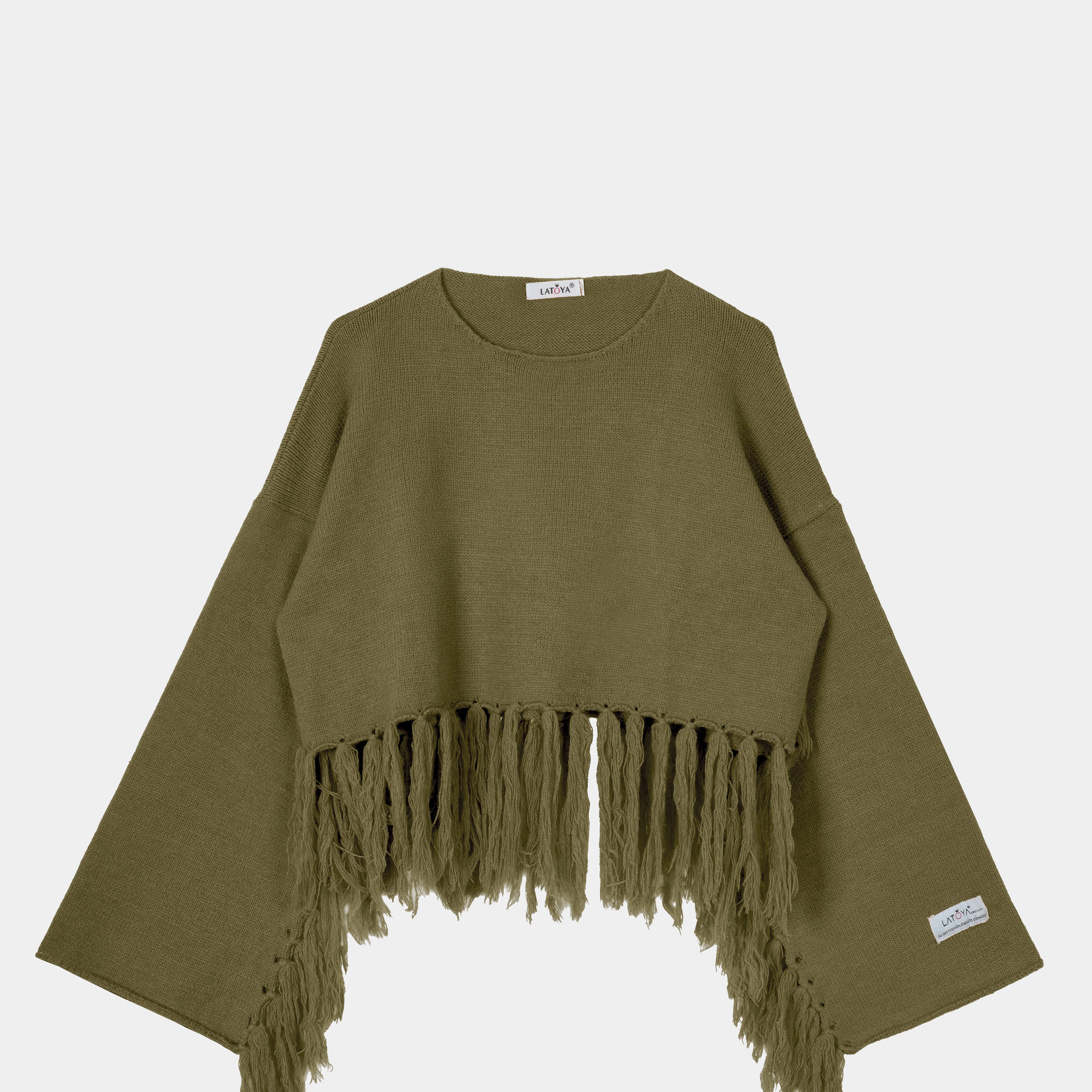 Fringe Hem Cropped Knit Pullover w16252670