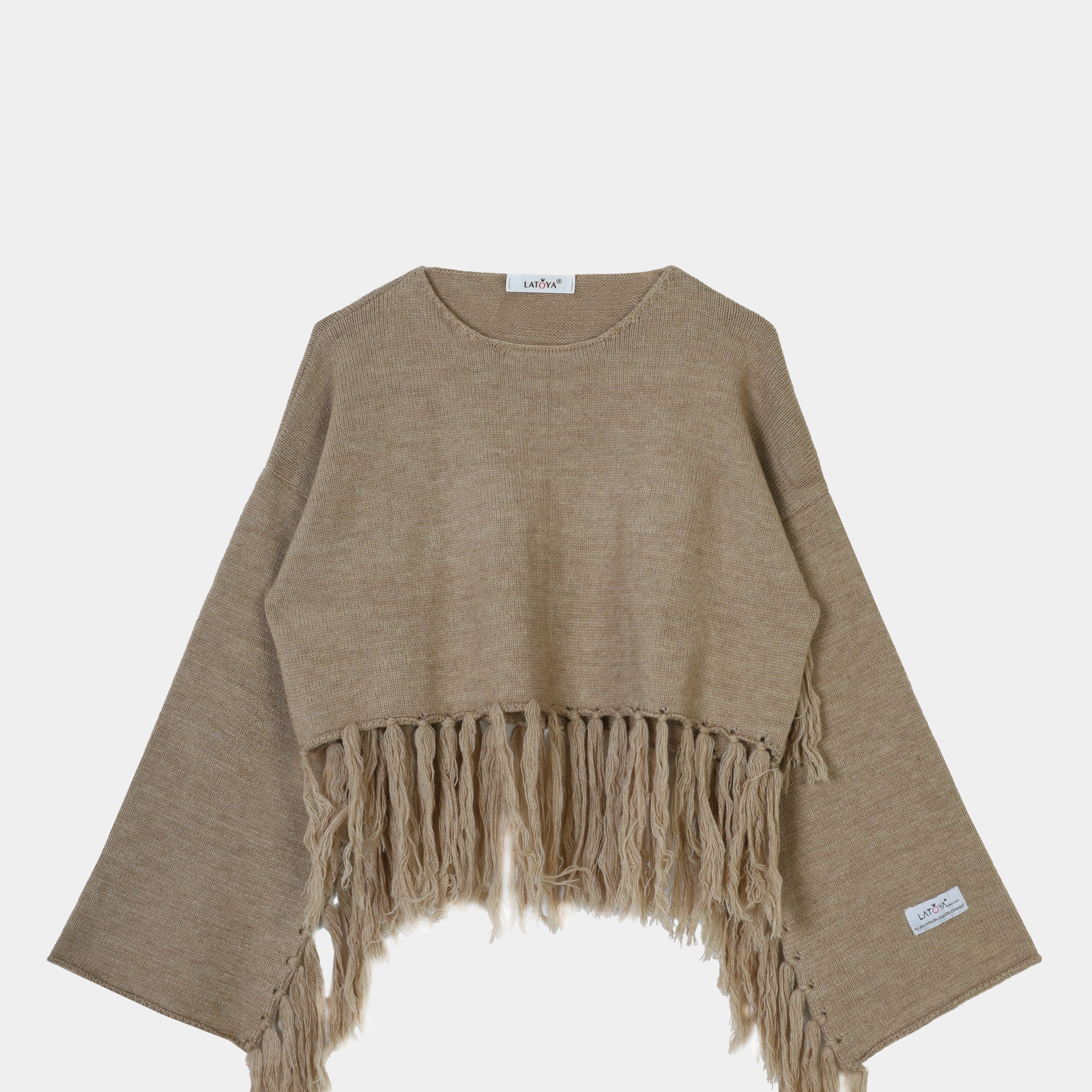 Fringe Hem Cropped Knit Pullover w16252670