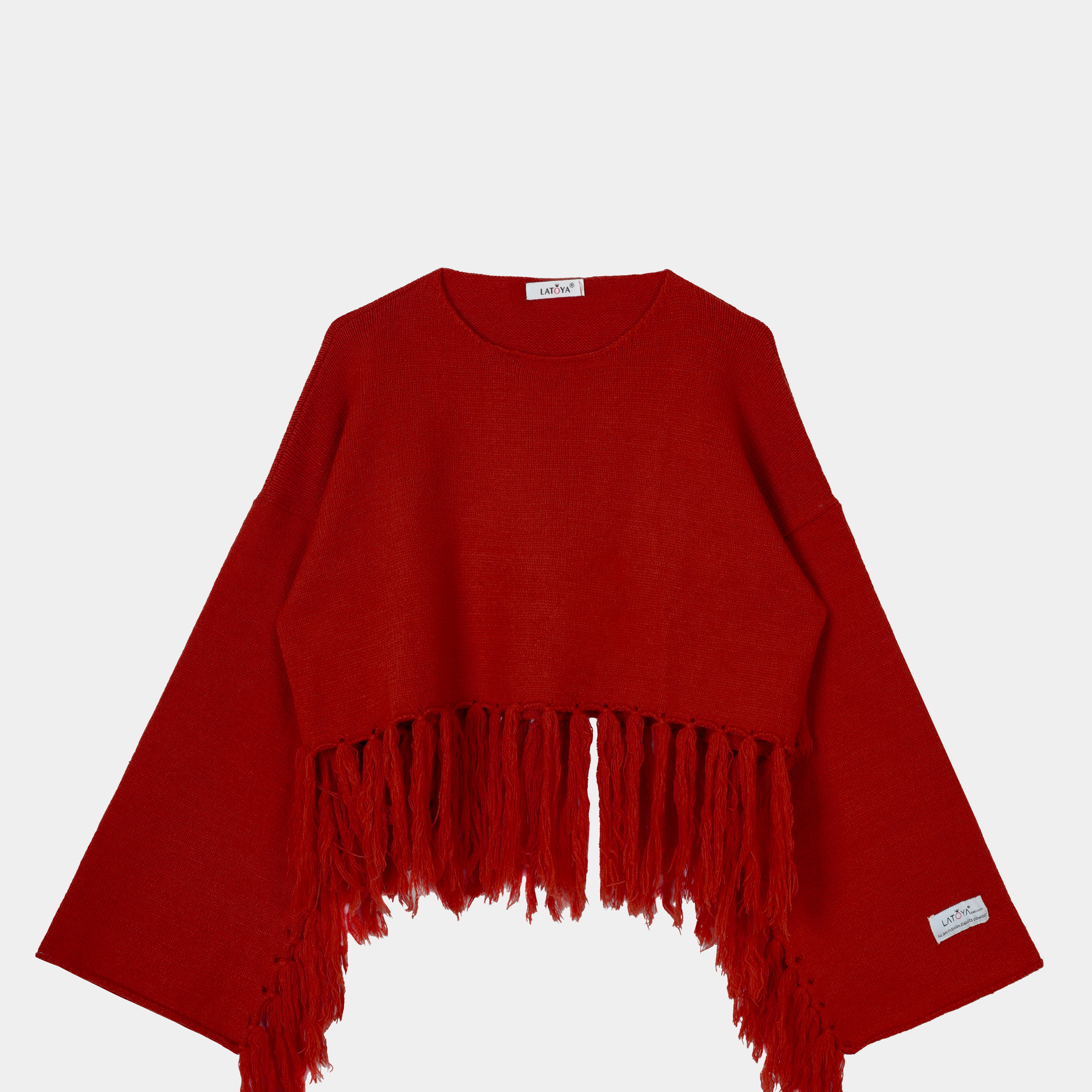 Fringe Hem Cropped Knit Pullover w16252670