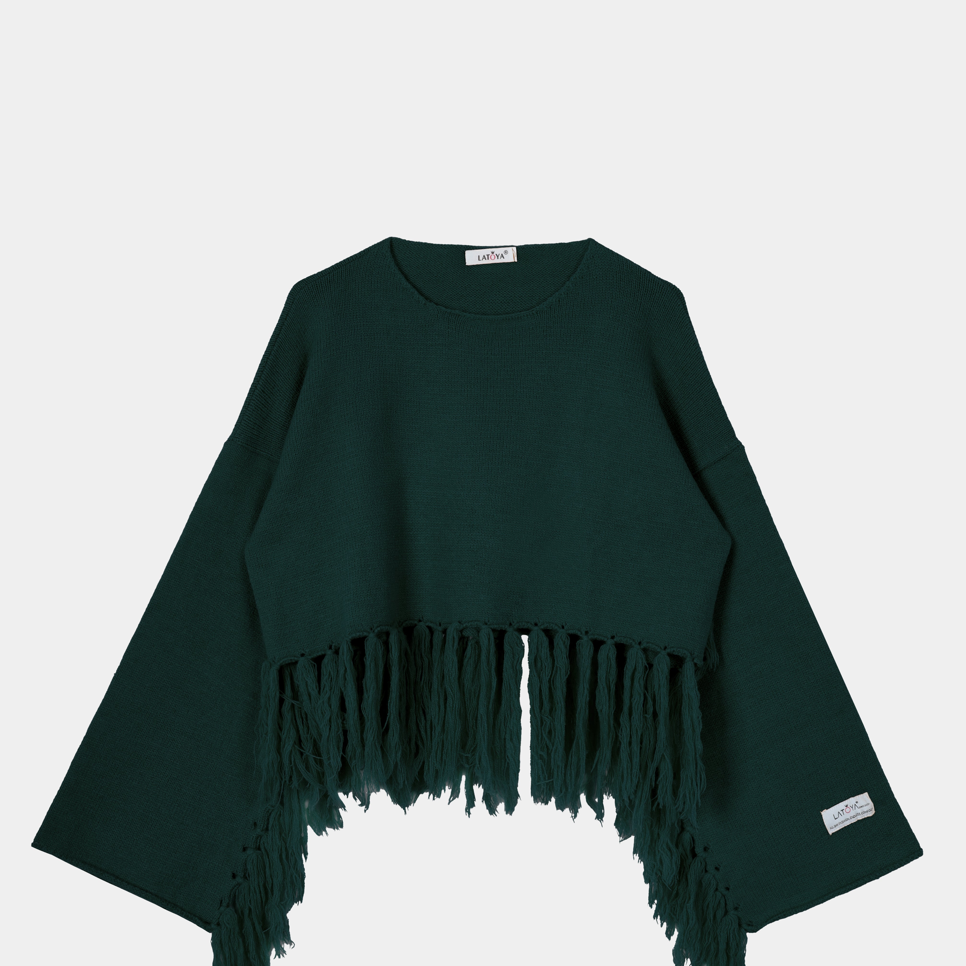 Fringe Hem Cropped Knit Pullover w16252670
