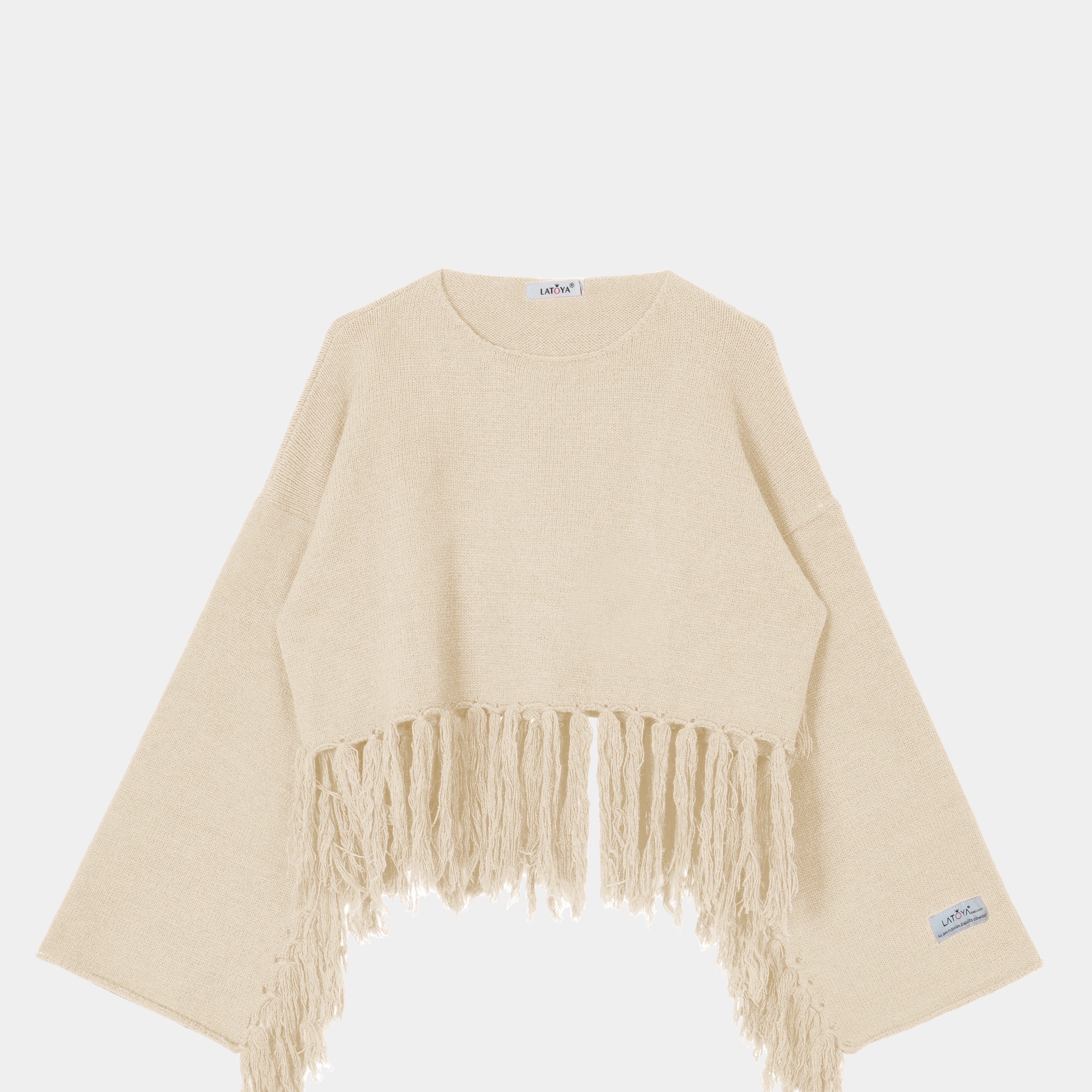 Fringe Hem Cropped Knit Pullover w16252670