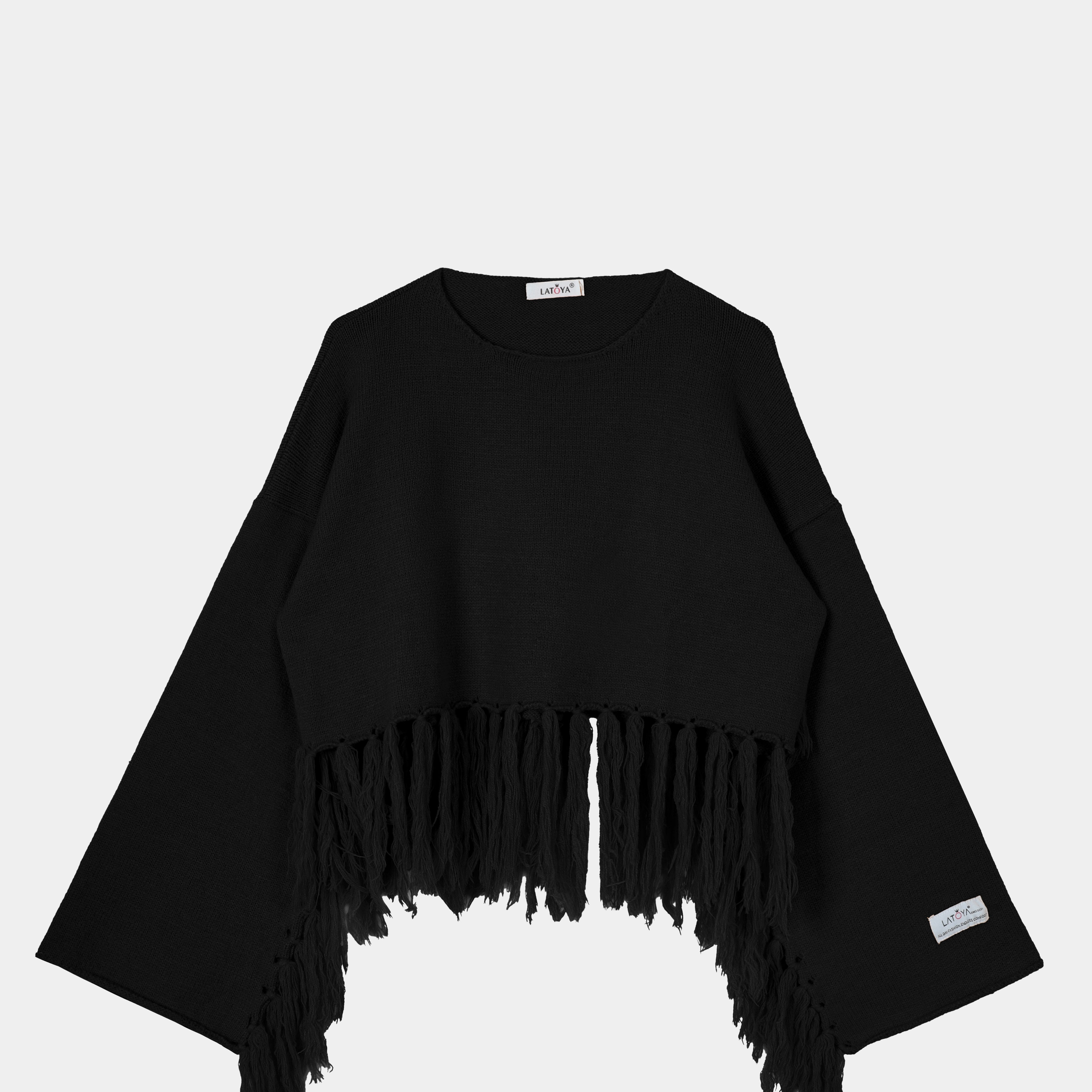 Fringe Hem Cropped Knit Pullover w16252670