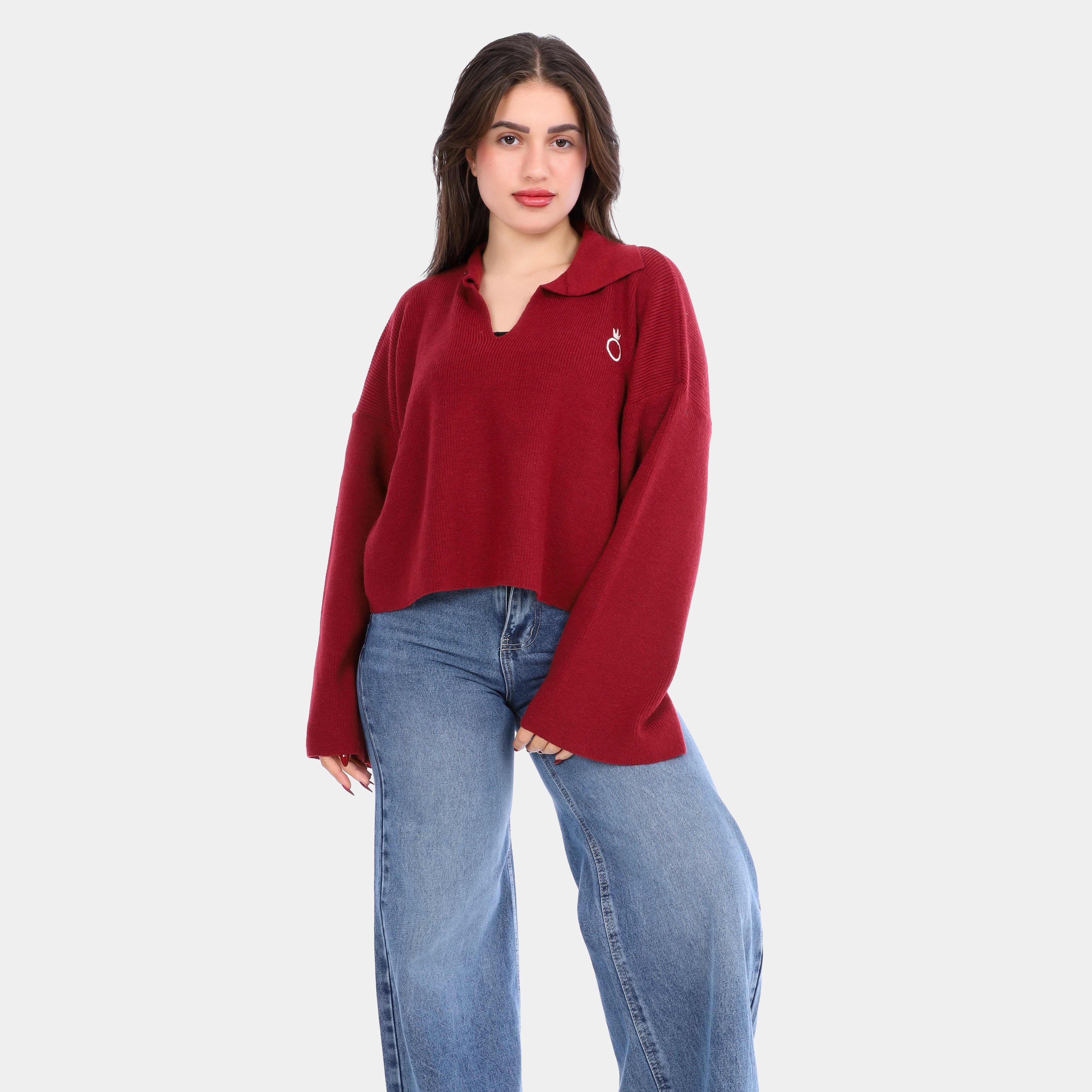 كنزة قصيرة محبوكة بياقة على شكل حرف V w16252687/1