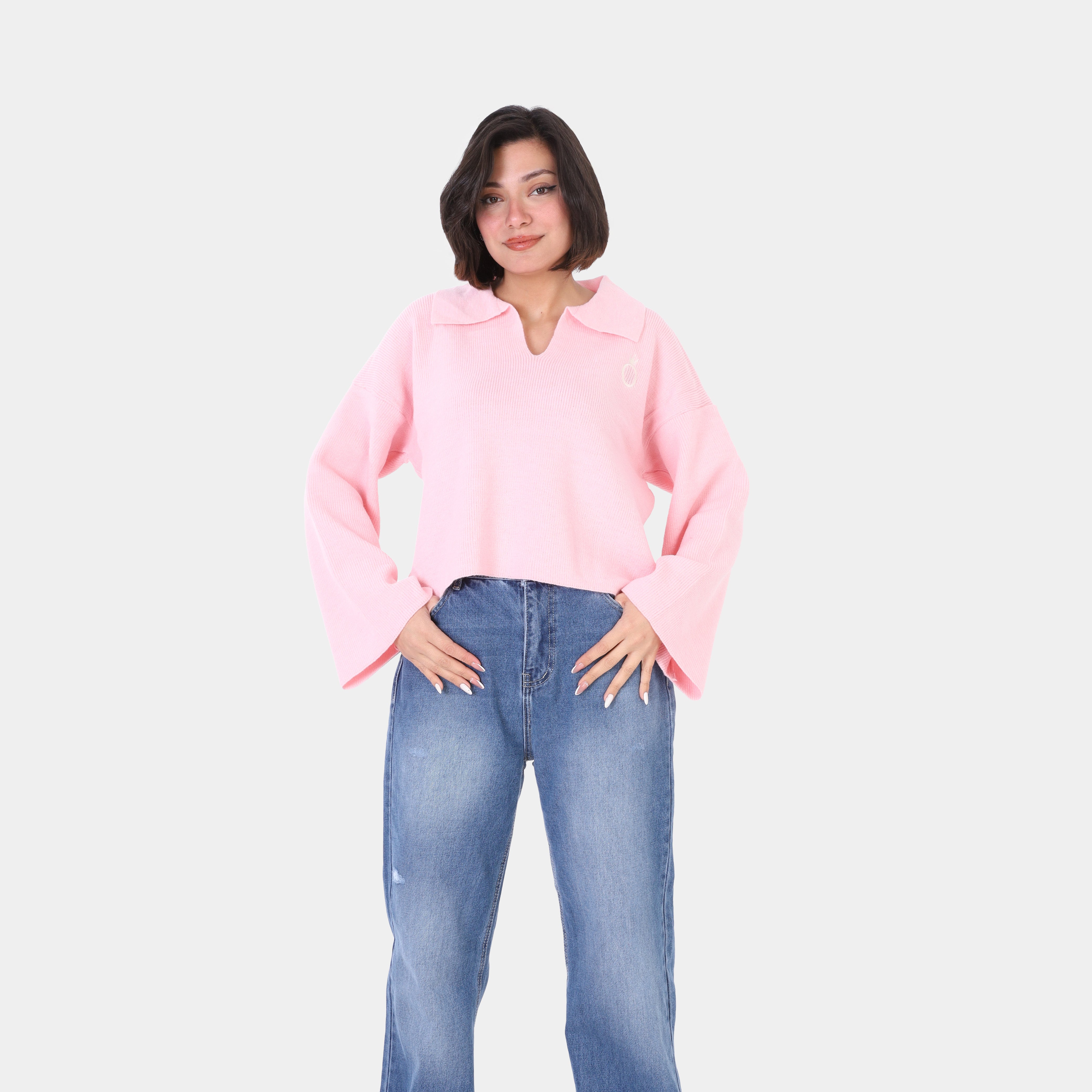 كنزة قصيرة محبوكة بياقة على شكل حرف V w16252687/1