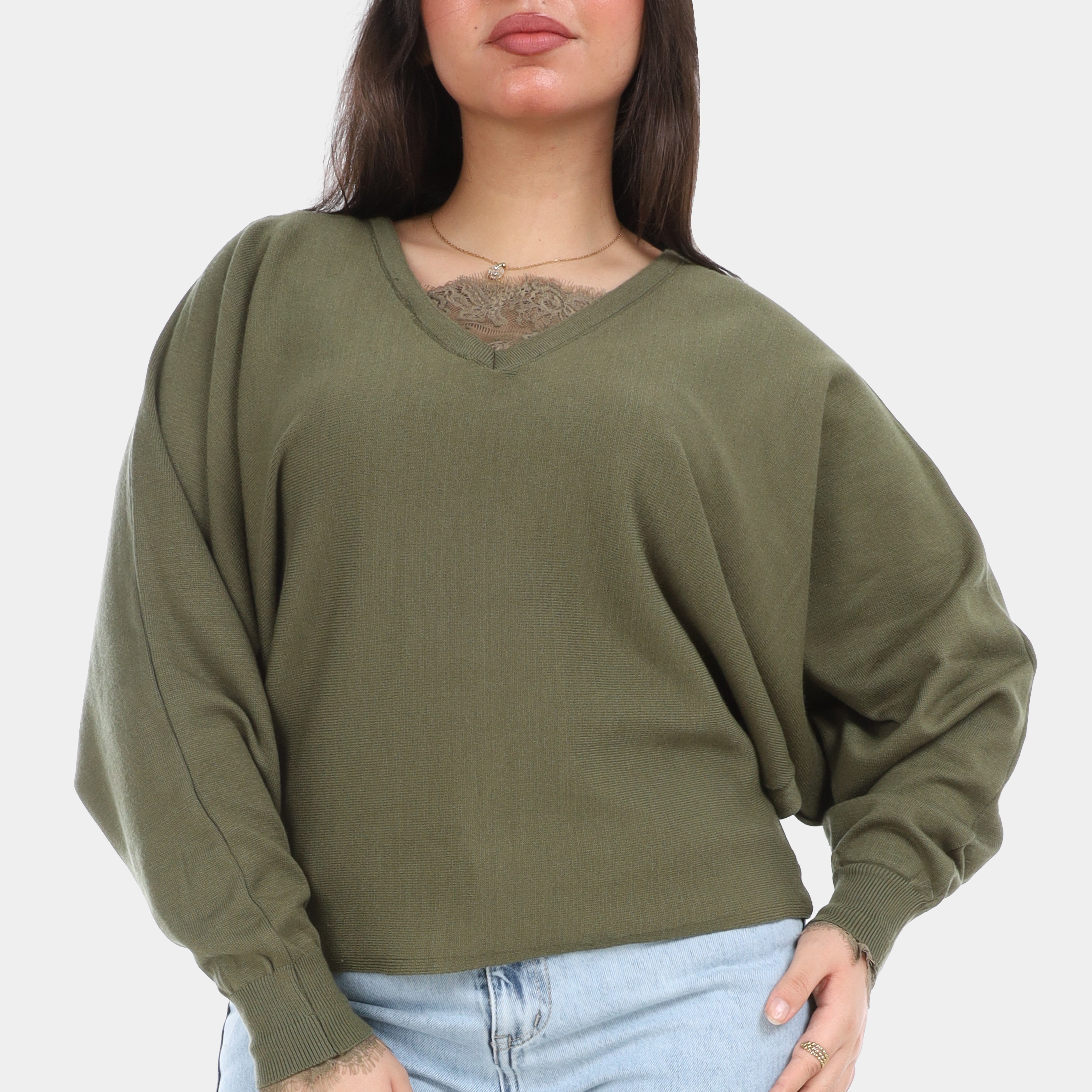 كنزة صوفية محبوكة بتفاصيل دانتيل w16252717