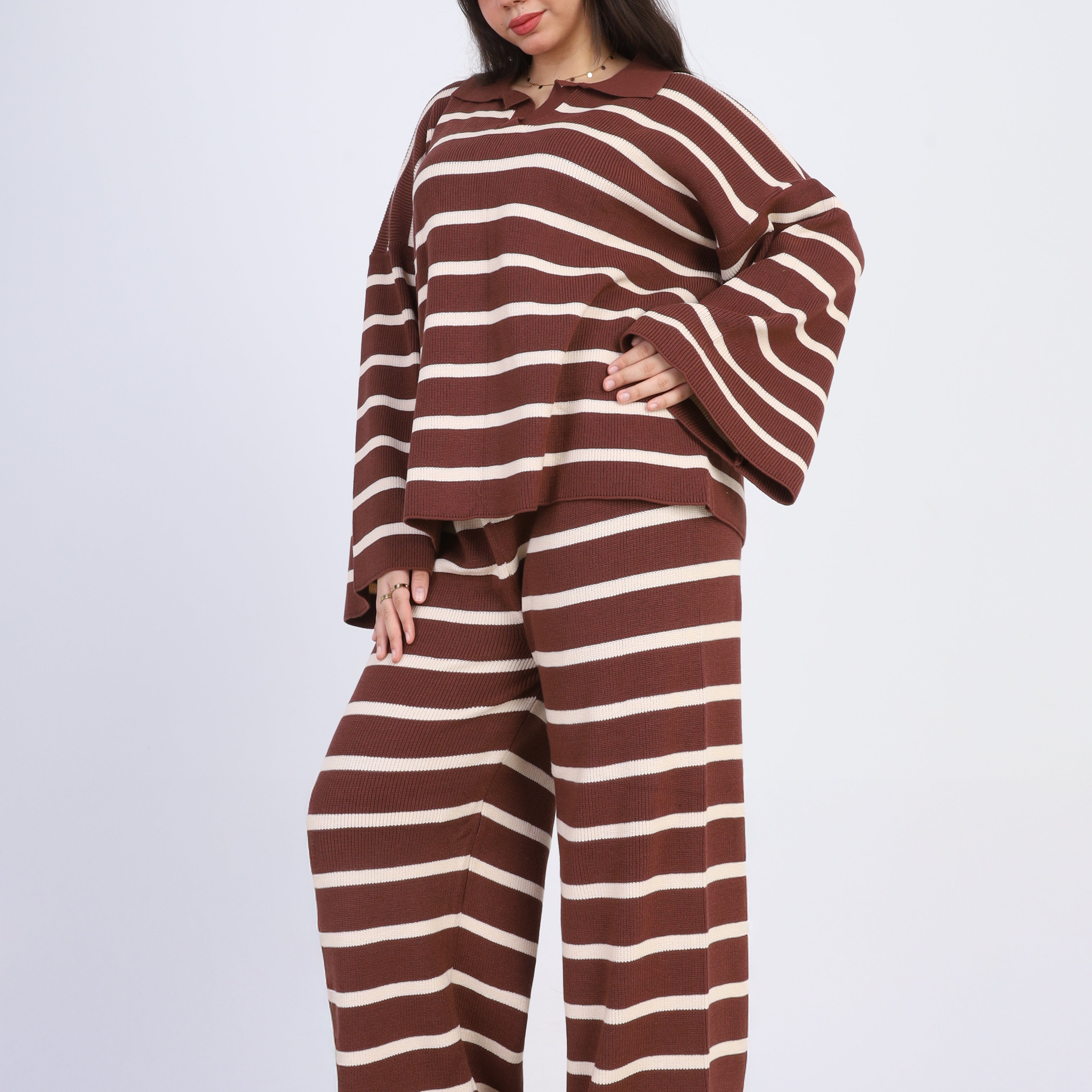 طقم مخطط فضفاض من قطعتين w16252730