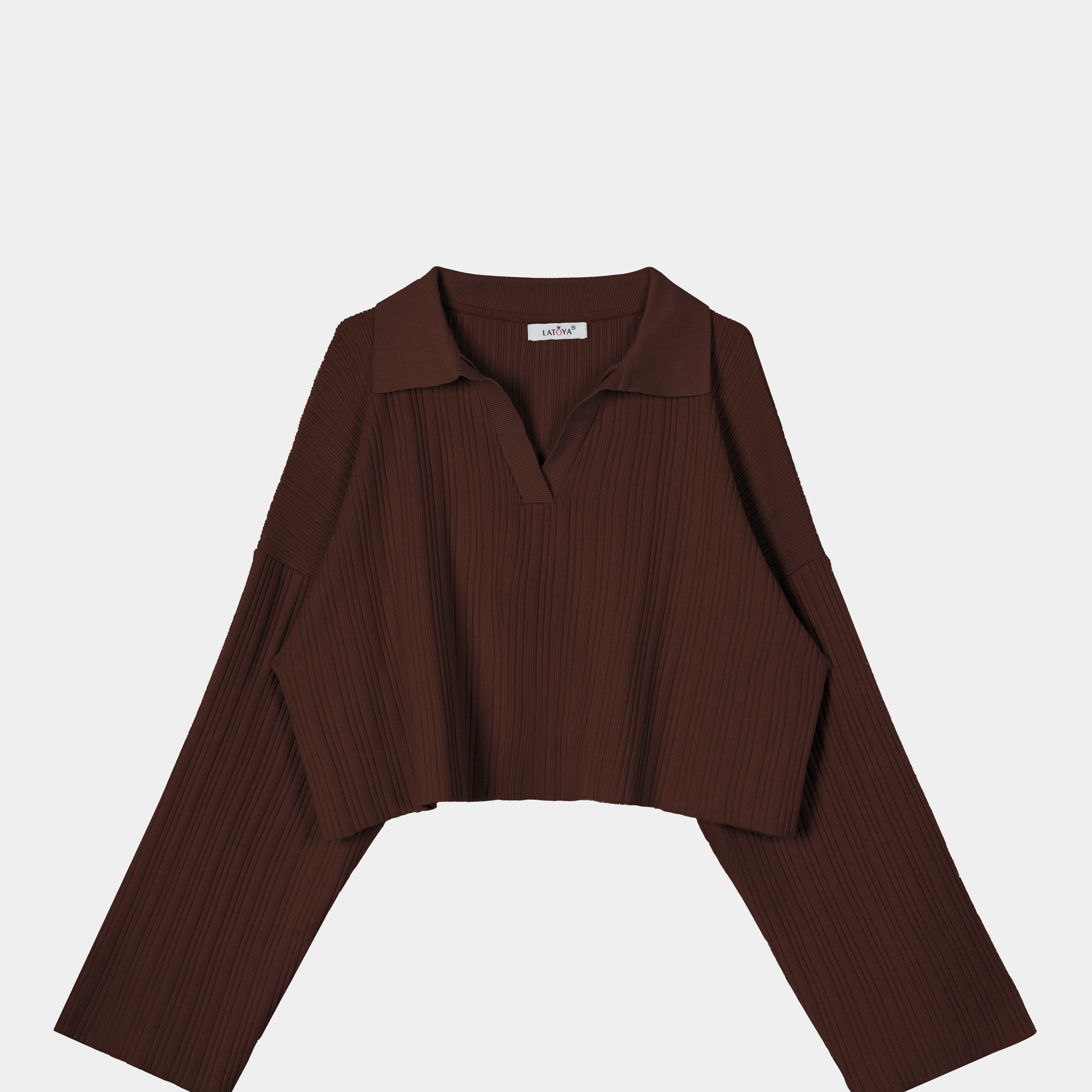 Collared V-Neck Cropped Knit Sweater w16252745