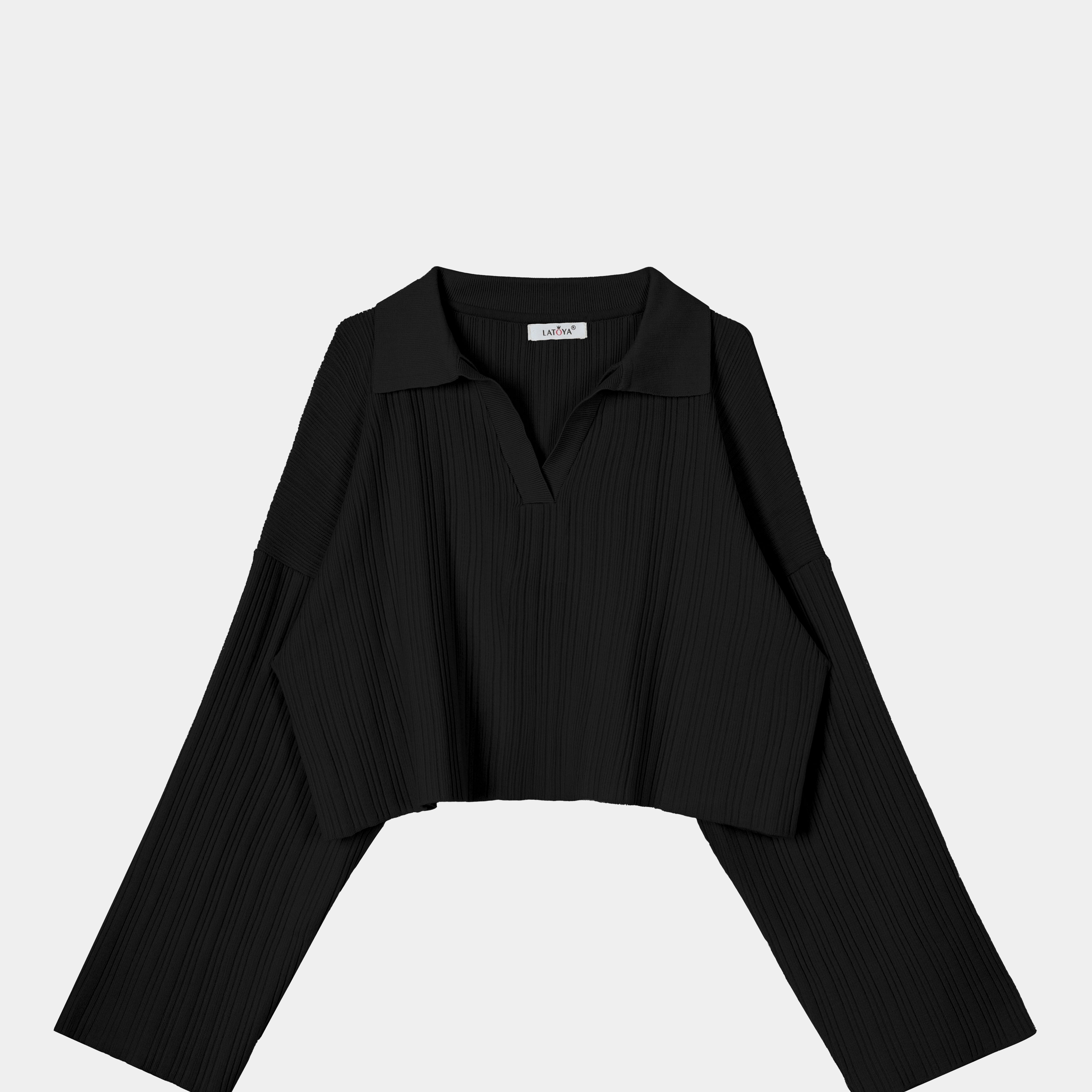 Collared V-Neck Cropped Knit Sweater w16252745