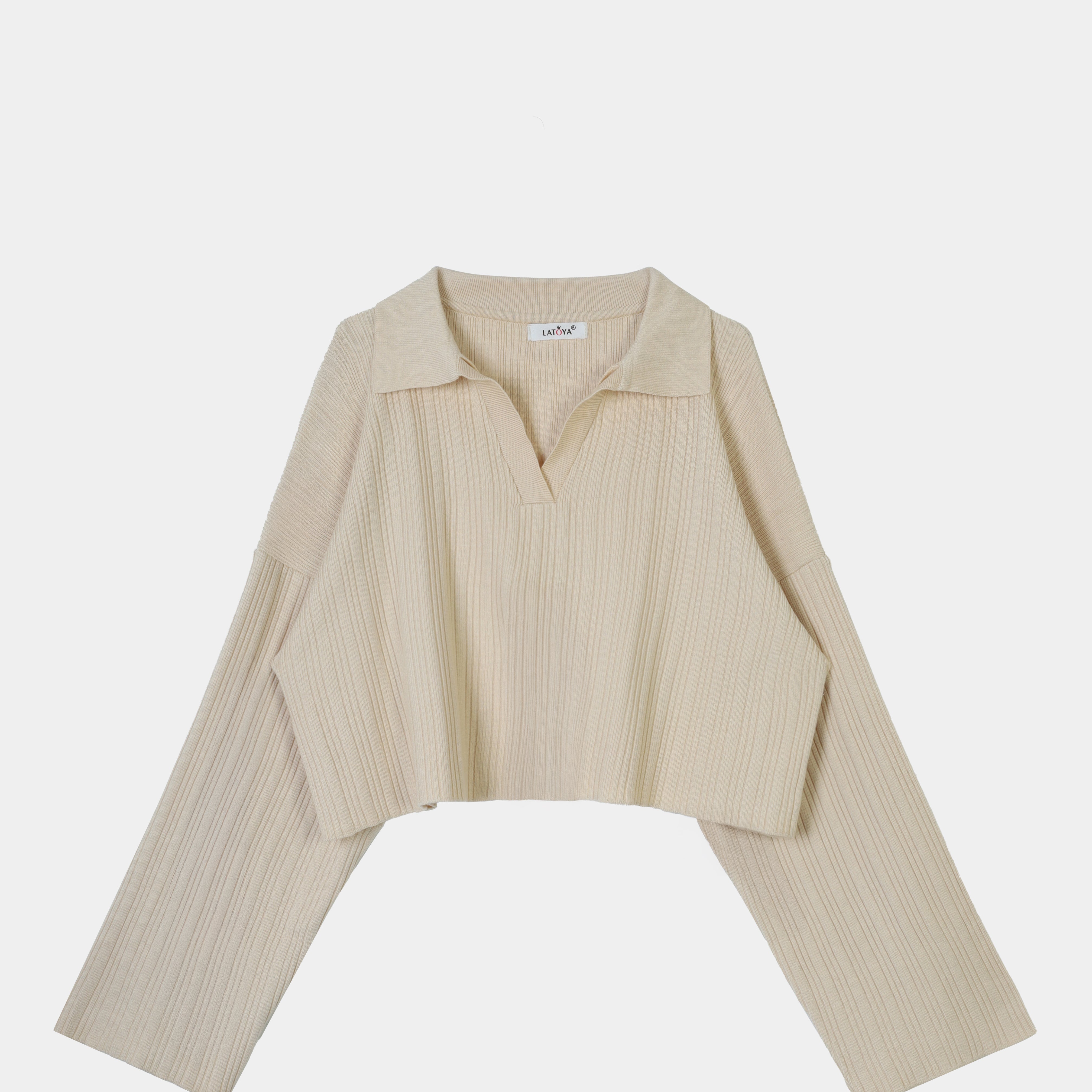 Collared V-Neck Cropped Knit Sweater w16252745