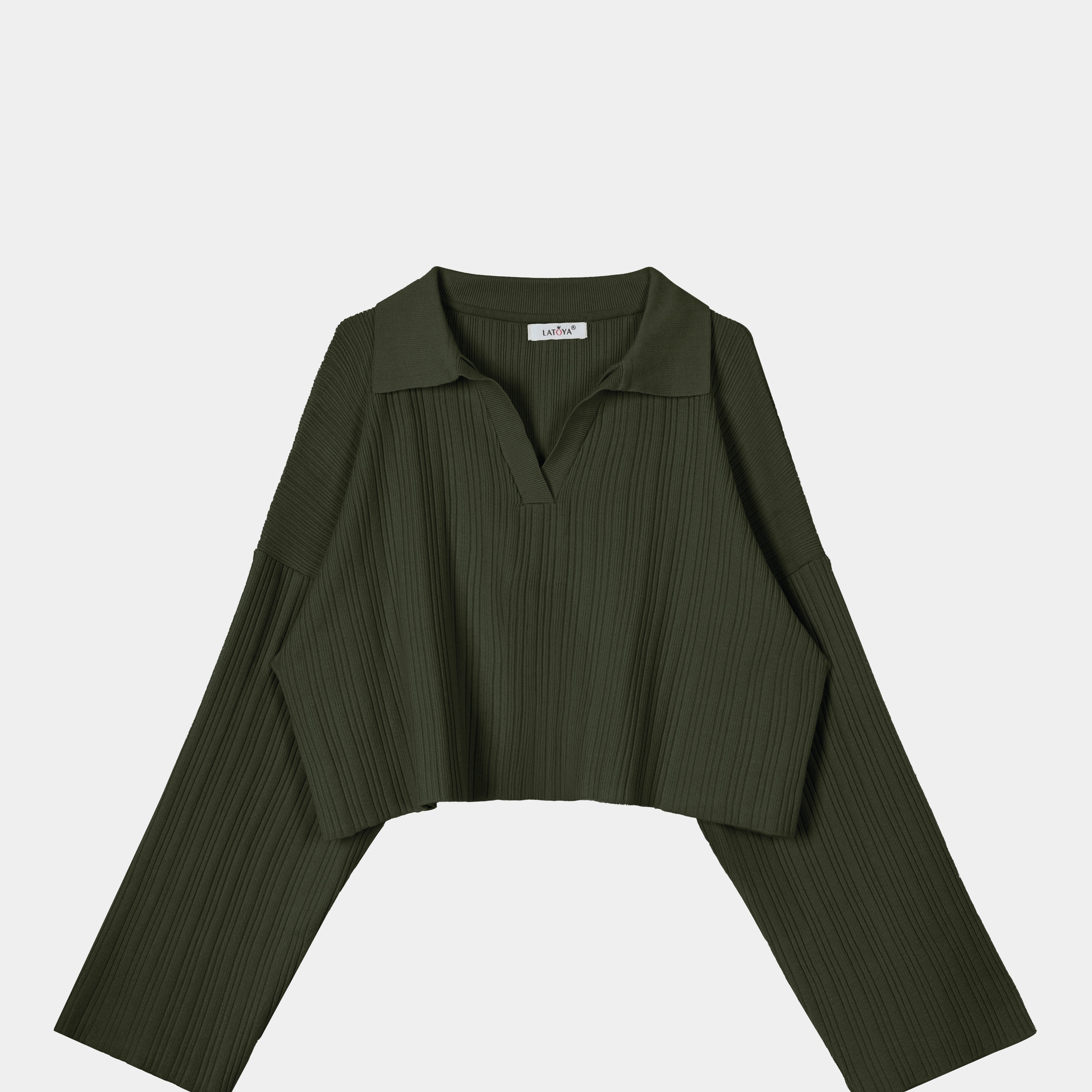 Collared V-Neck Cropped Knit Sweater w16252745