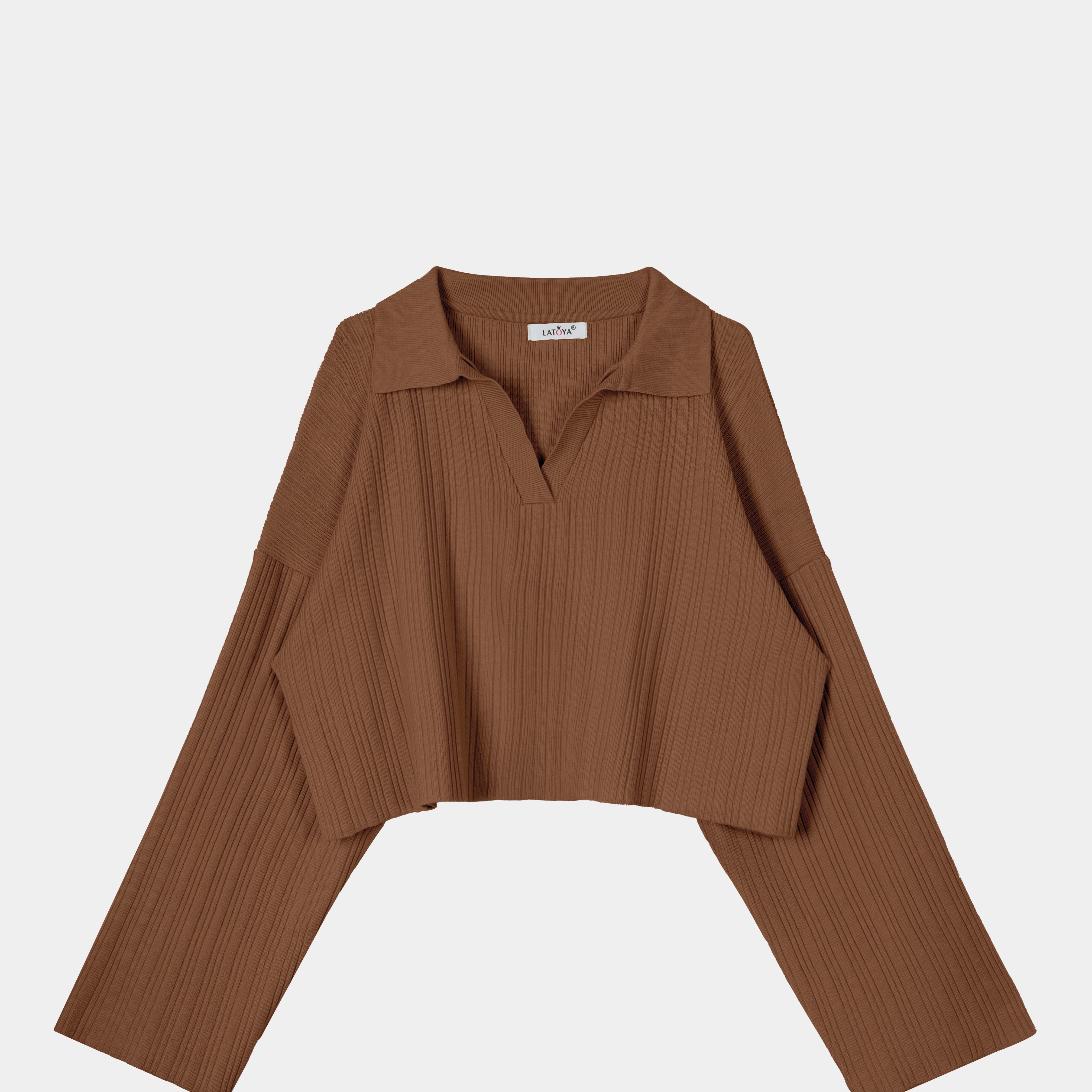 Collared V-Neck Cropped Knit Sweater w16252745