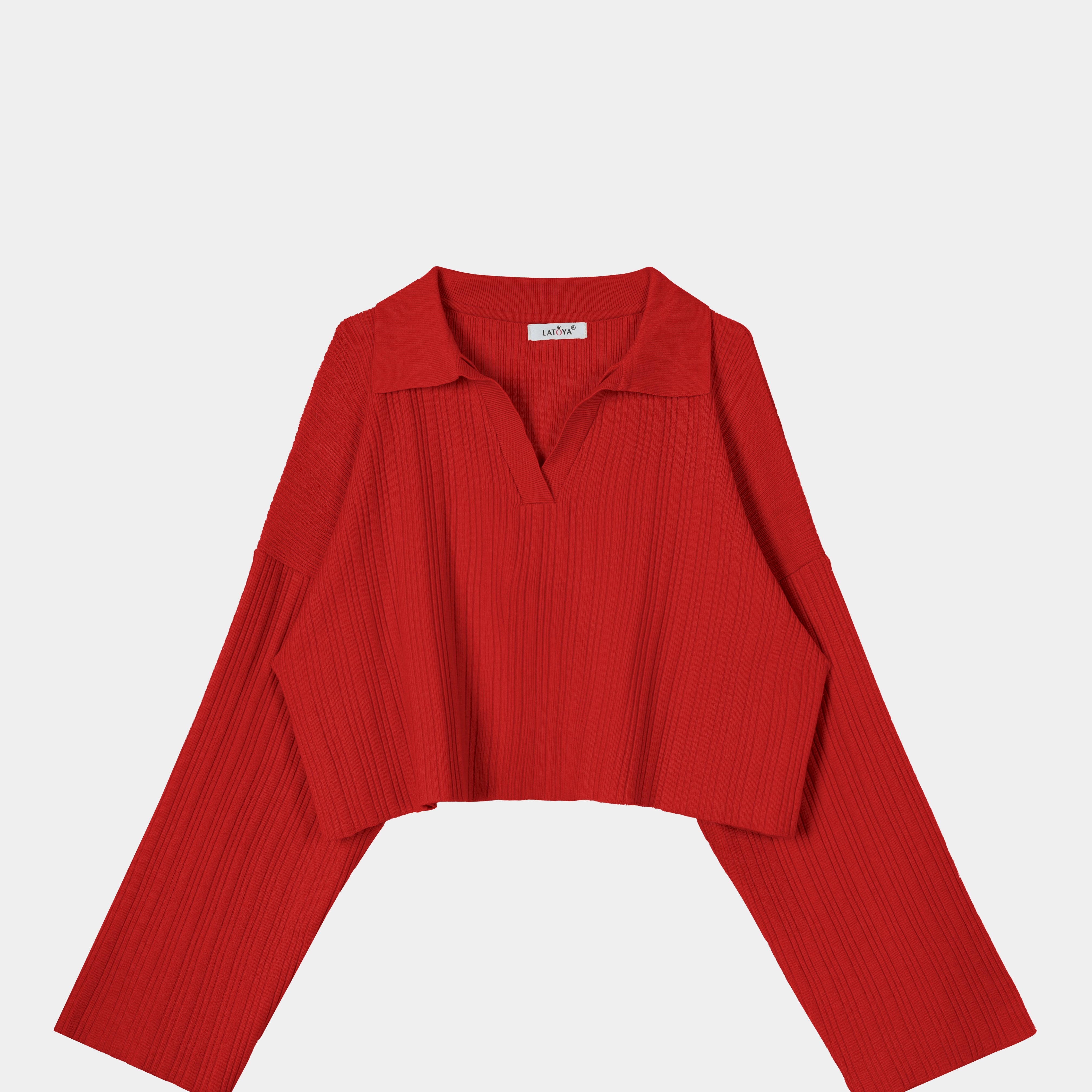 Collared V-Neck Cropped Knit Sweater w16252745