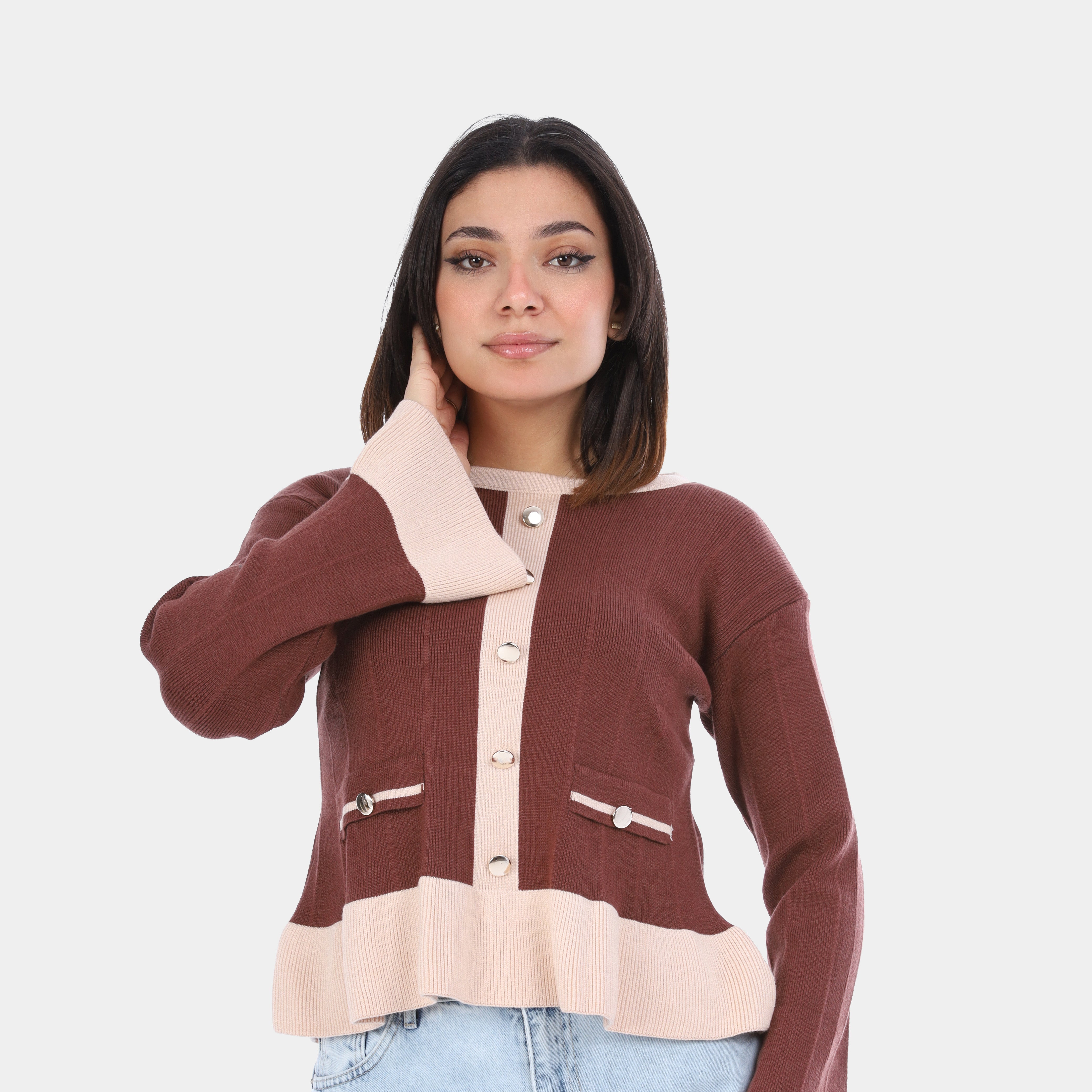 Contrast Trim Buttoned Blouse w16252761