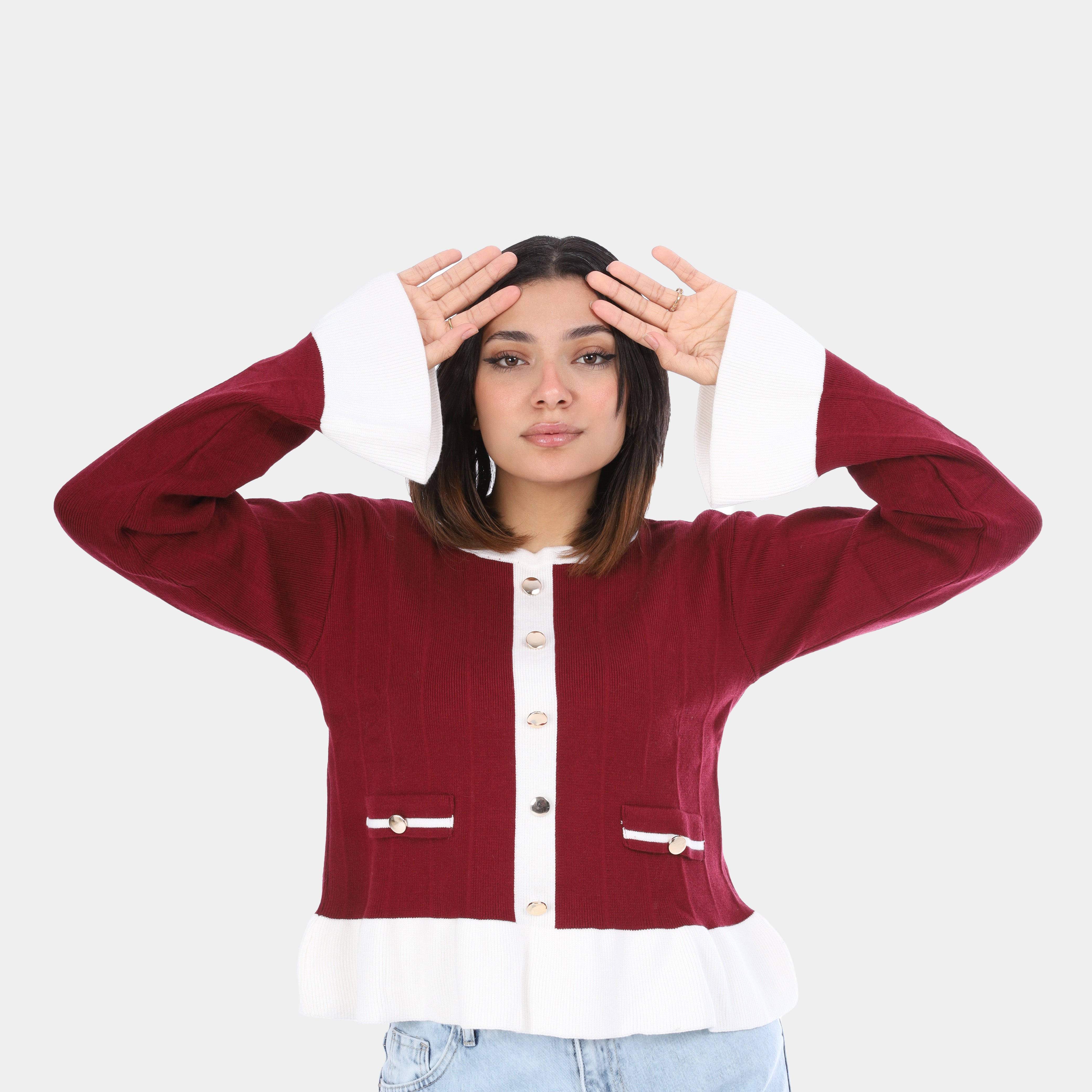 Contrast Trim Buttoned Blouse w16252761