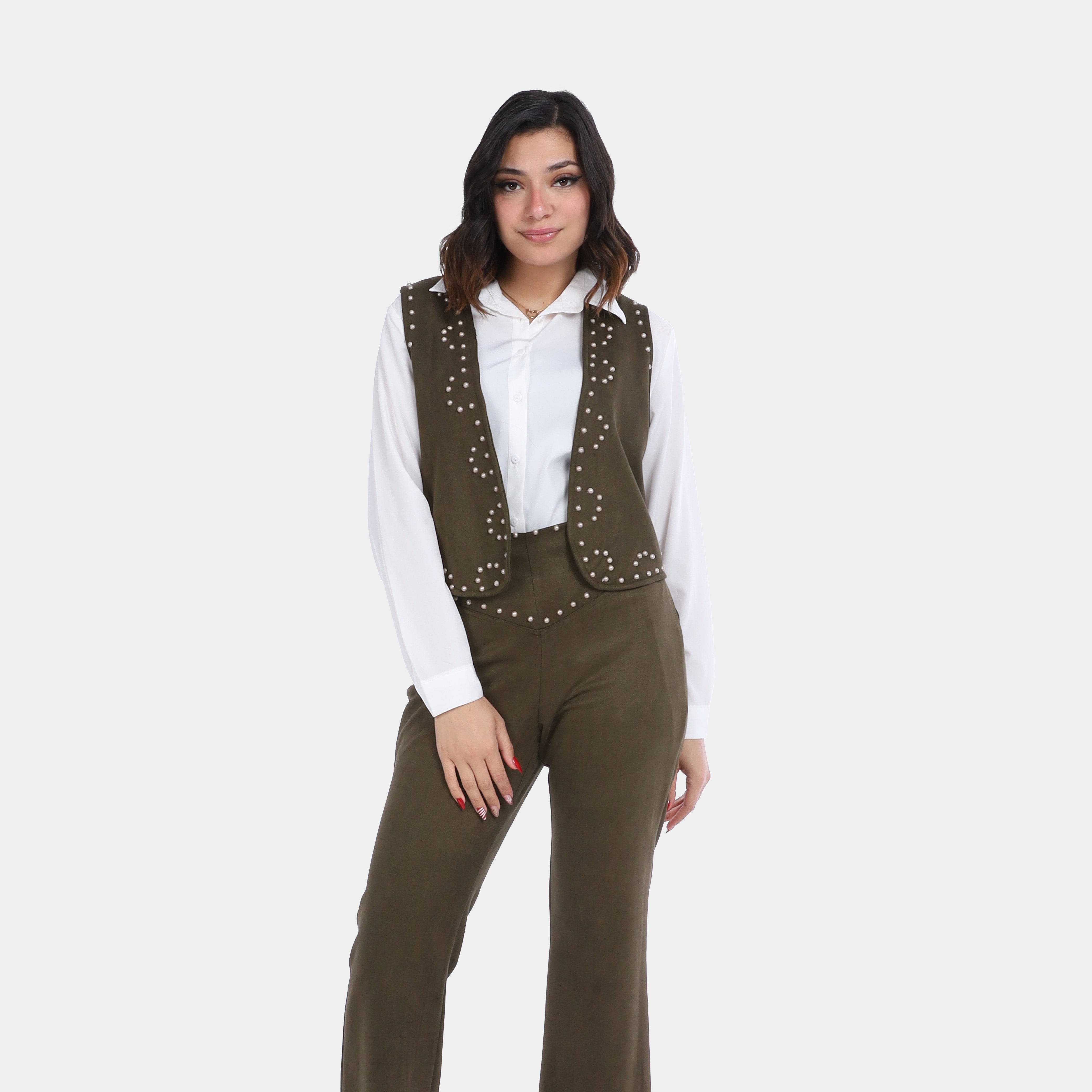 Two-Piece Suede Suit with Pearl Vest w1626/204