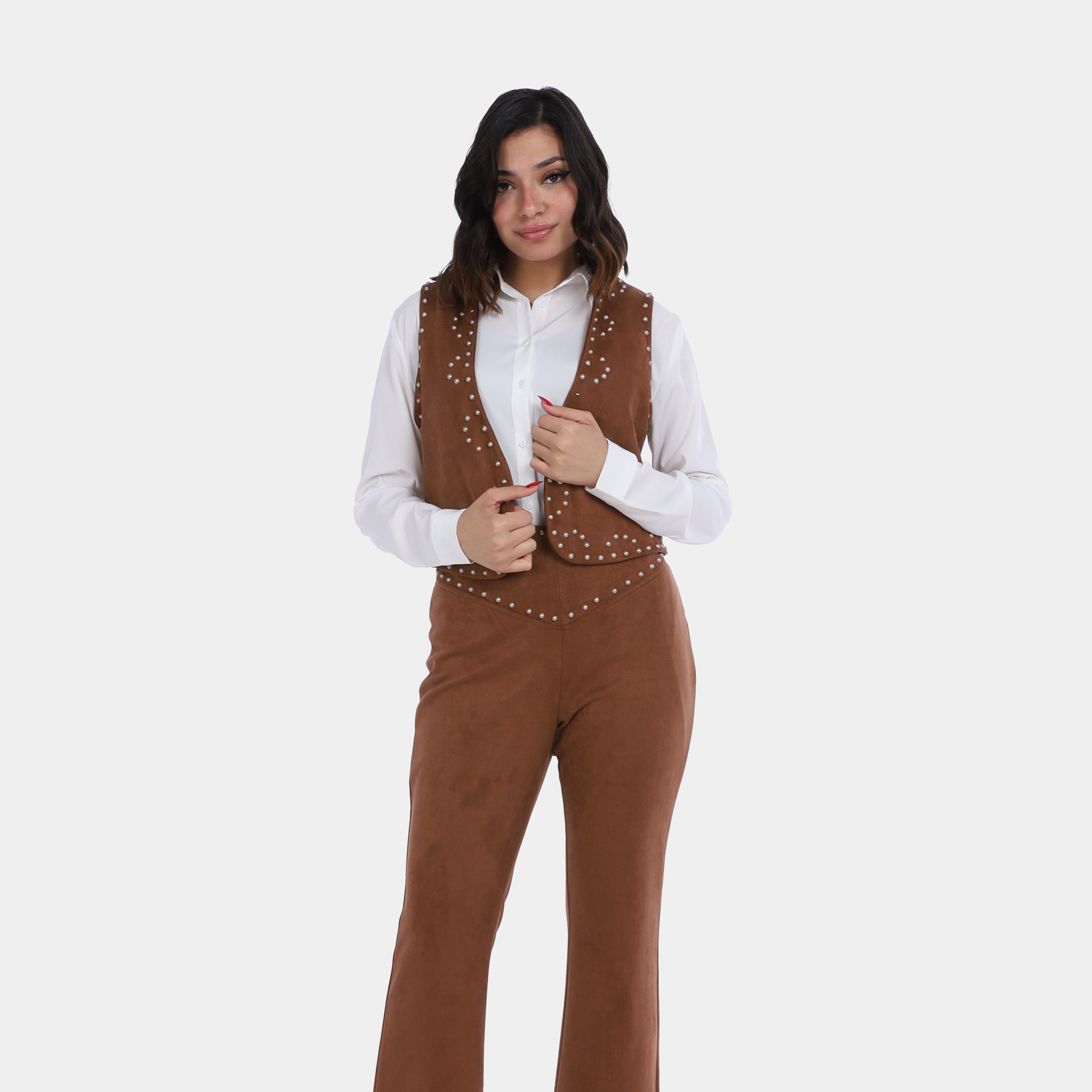 Two-Piece Suede Suit with Pearl Vest w1626/204