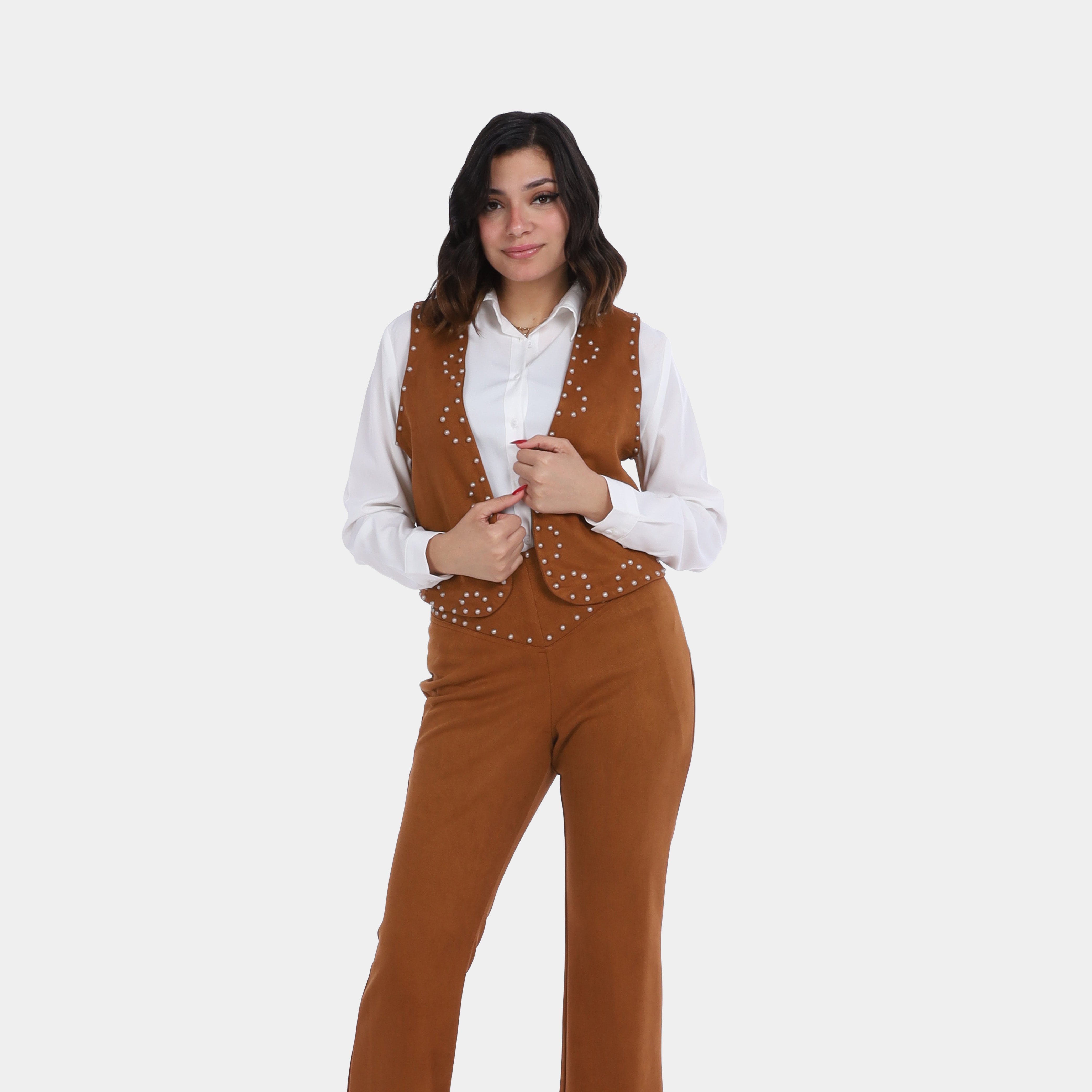 Two-Piece Suede Suit with Pearl Vest w1626/204