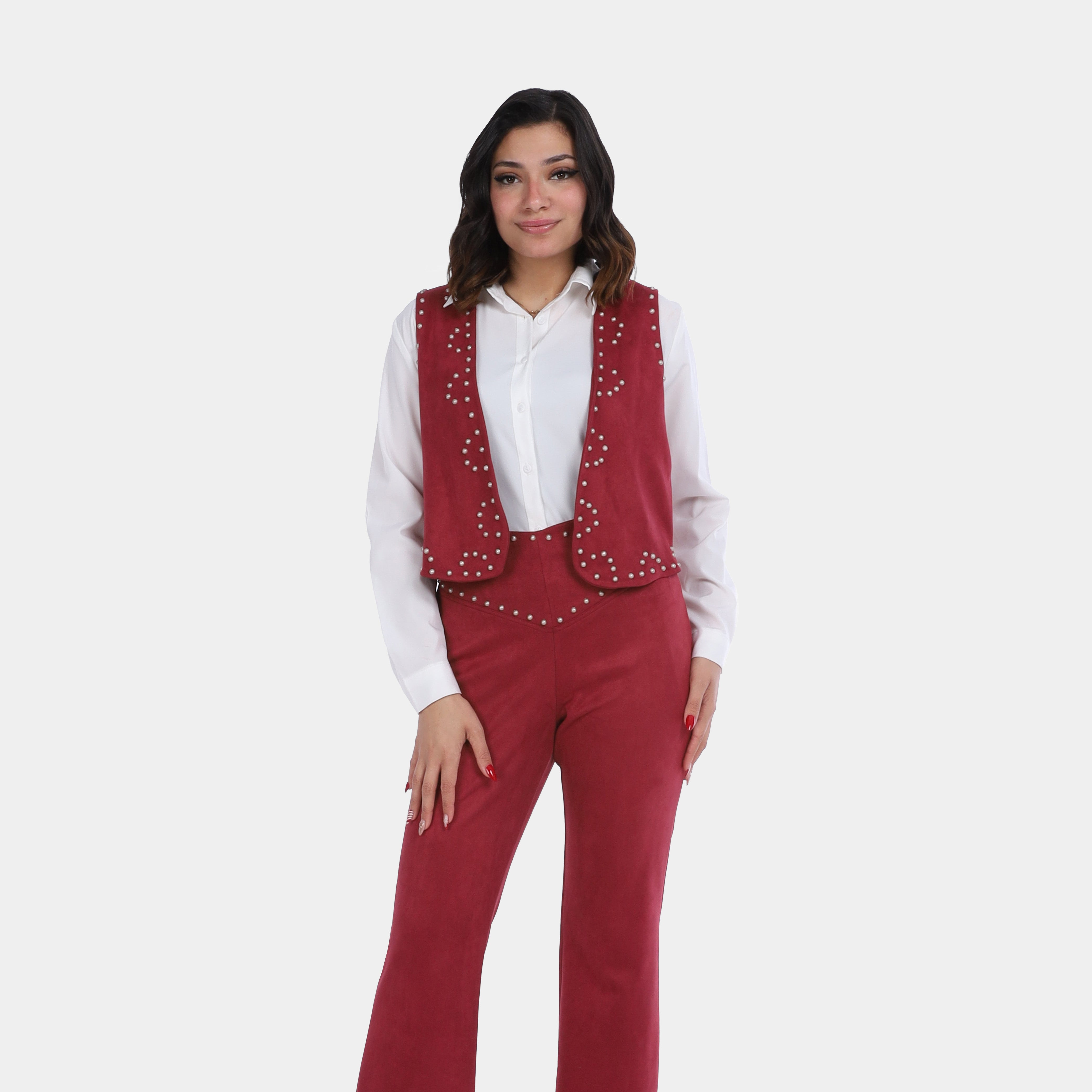 Two-Piece Suede Suit with Pearl Vest w1626/204