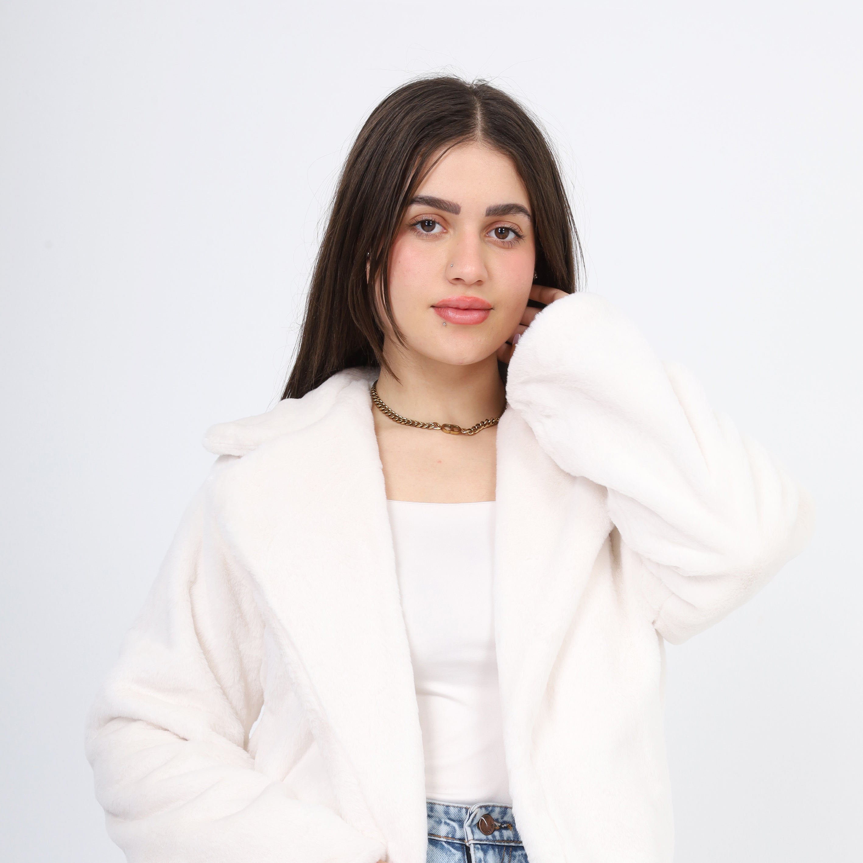 Faux Fur Jacket With Collar w1626/367