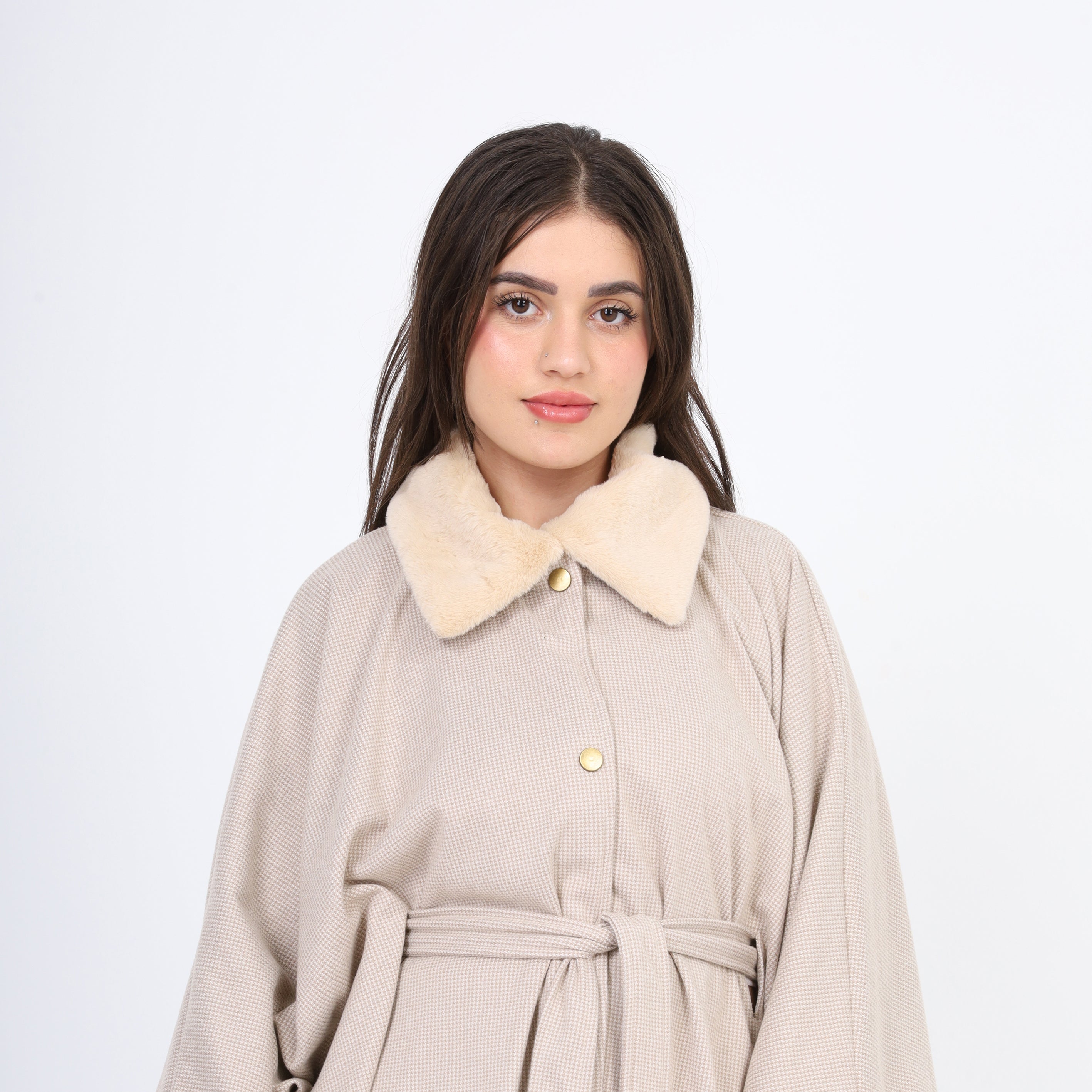 Belted Jacket with Faux Fur Collar w1626/374