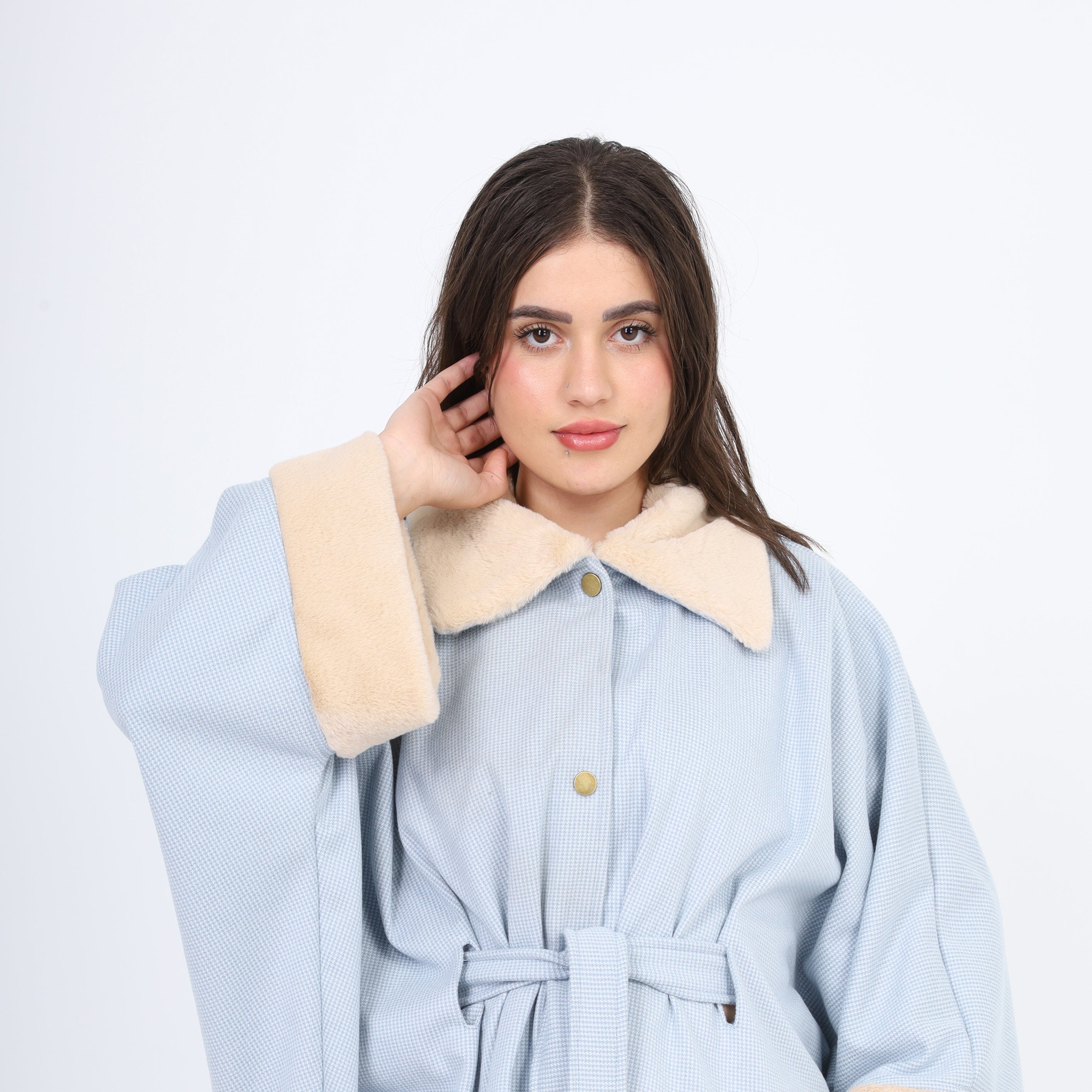 Belted Jacket with Faux Fur Collar w1626/374