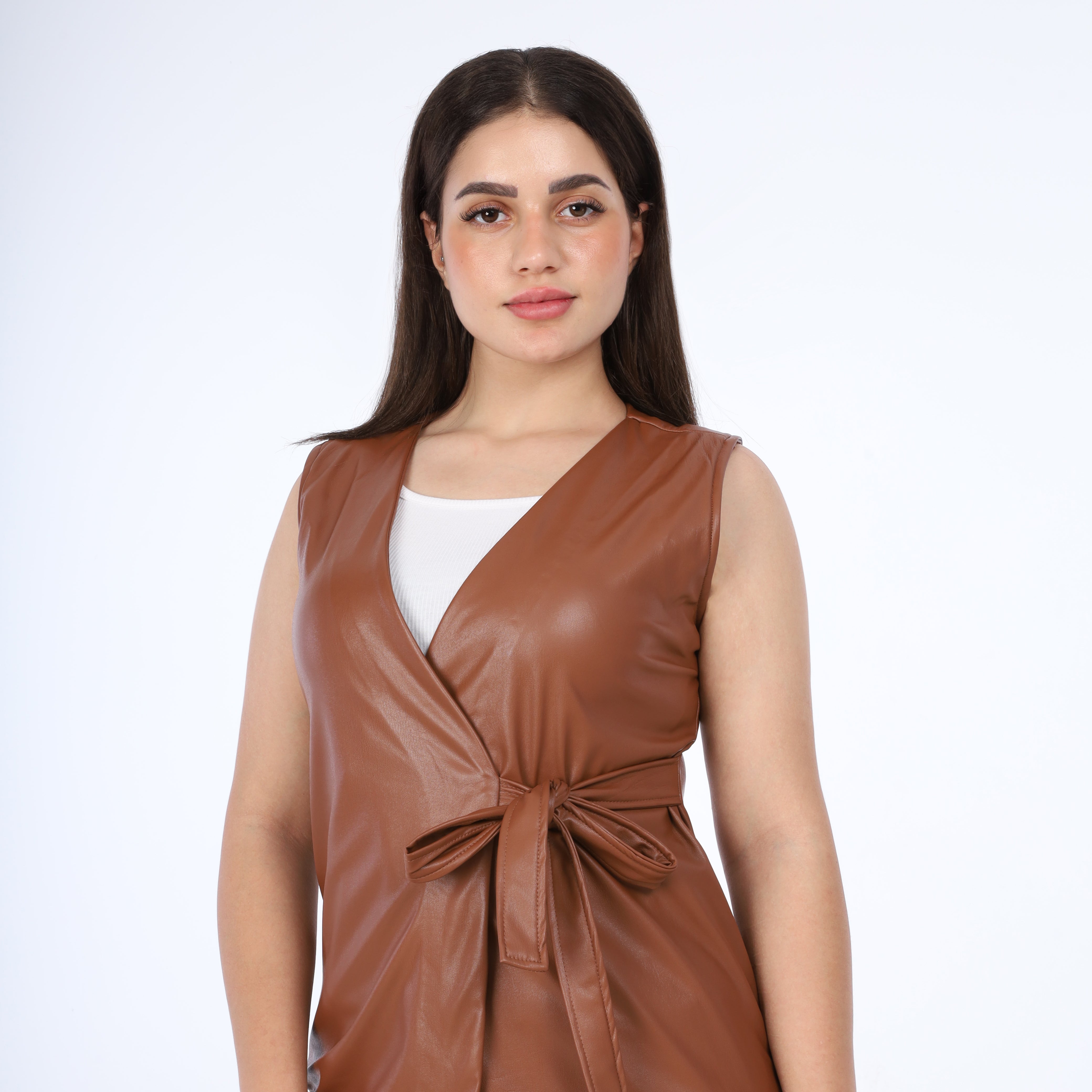 Faux Leather Wrap Vest w162672