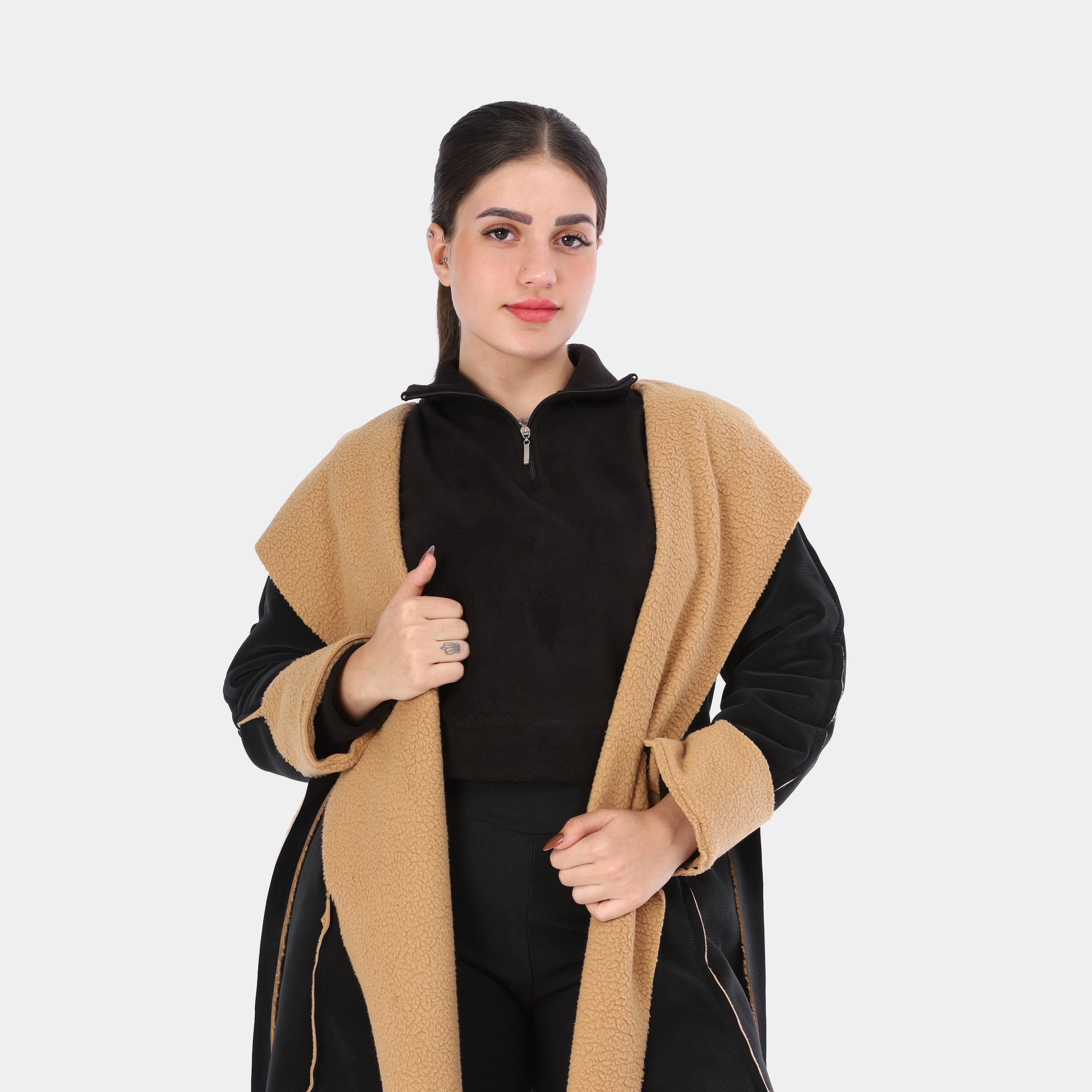 Contrast Faux Fur Lined Suede Coat w1627/249