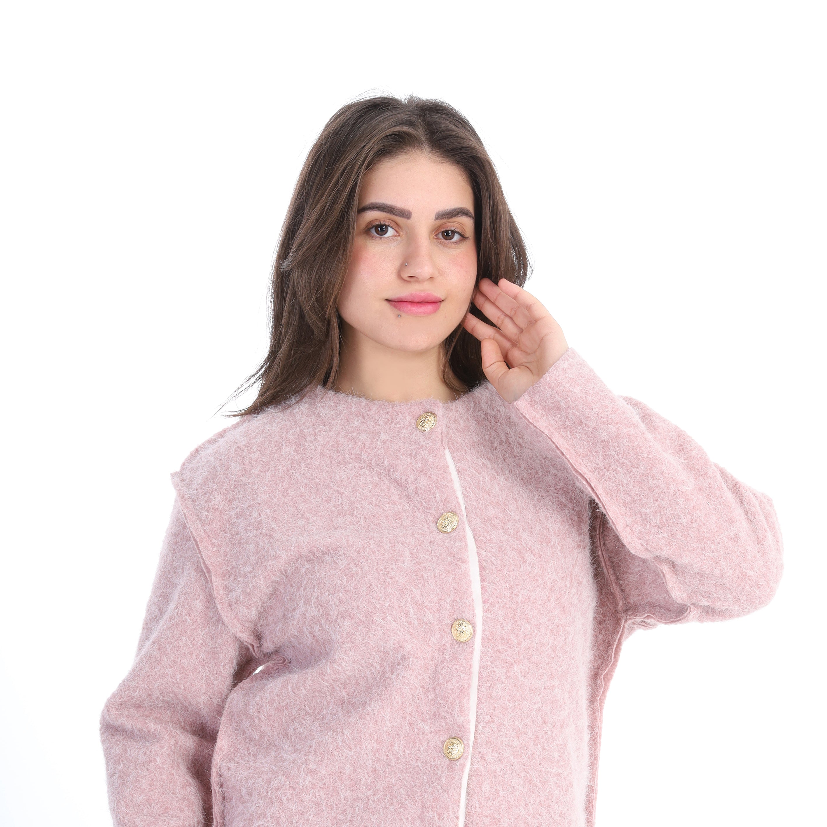 Textured Bouclé Wool Jacket with Front Buttons w1627/267