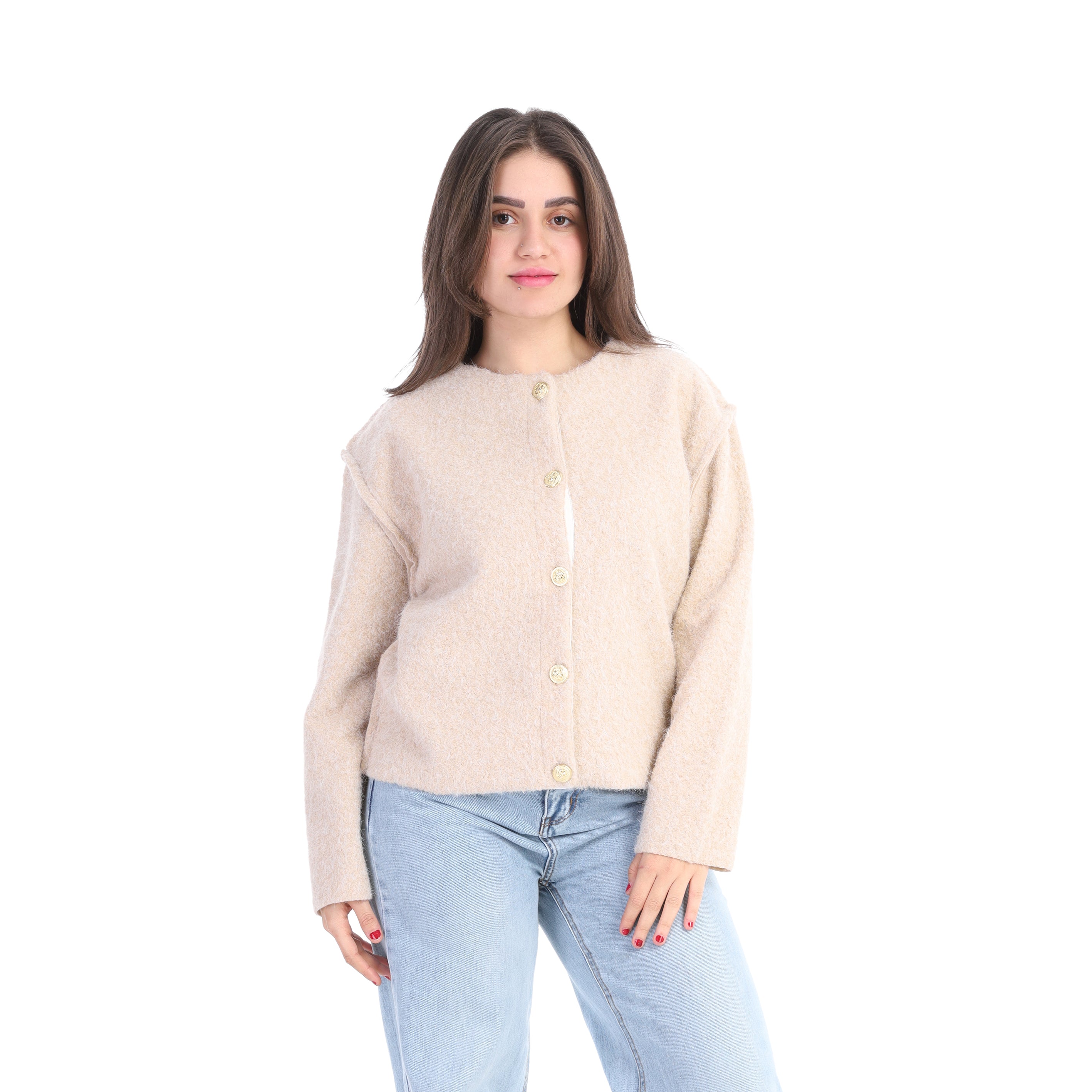 Textured Bouclé Wool Jacket with Front Buttons w1627/267