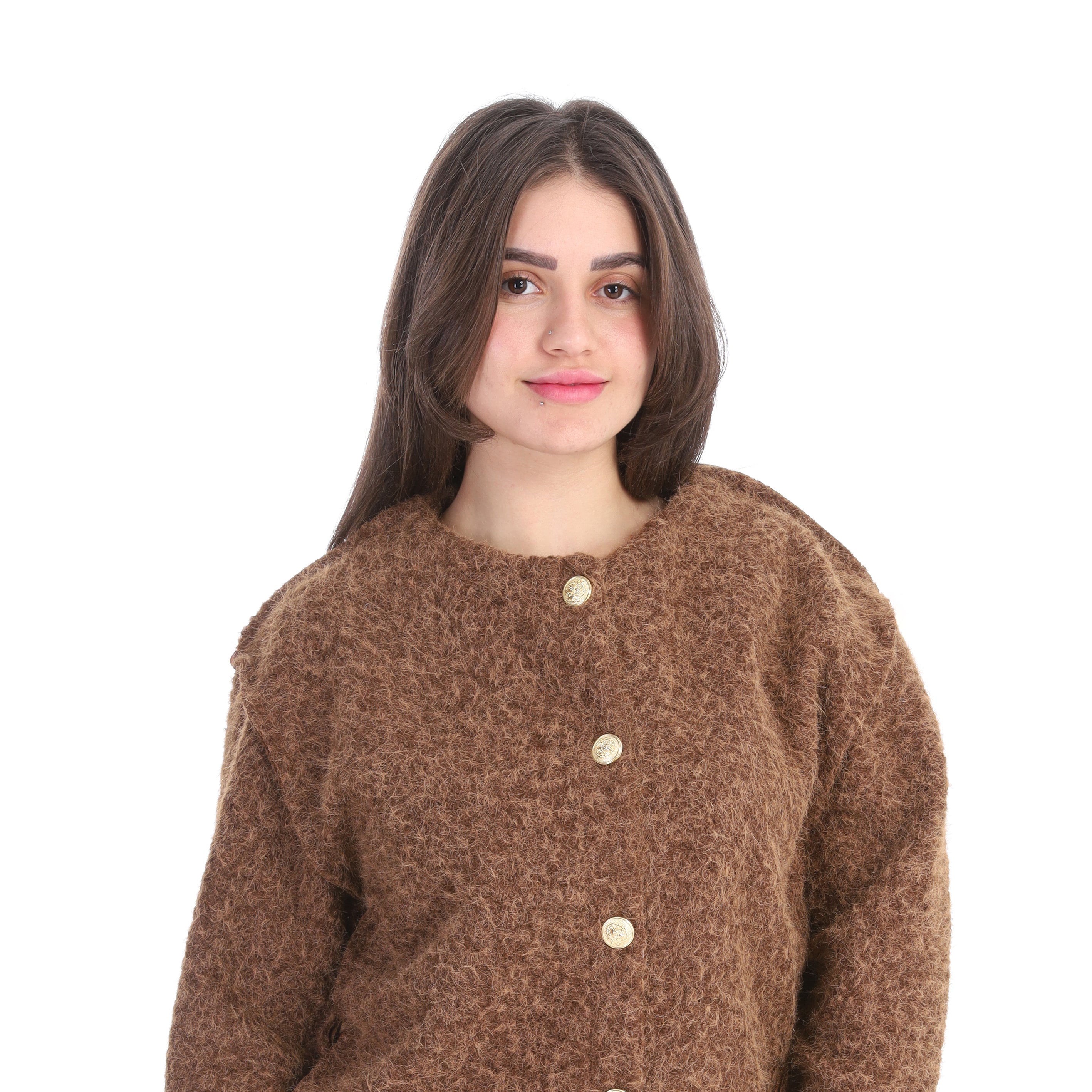 Textured Bouclé Wool Jacket with Front Buttons w1627/267