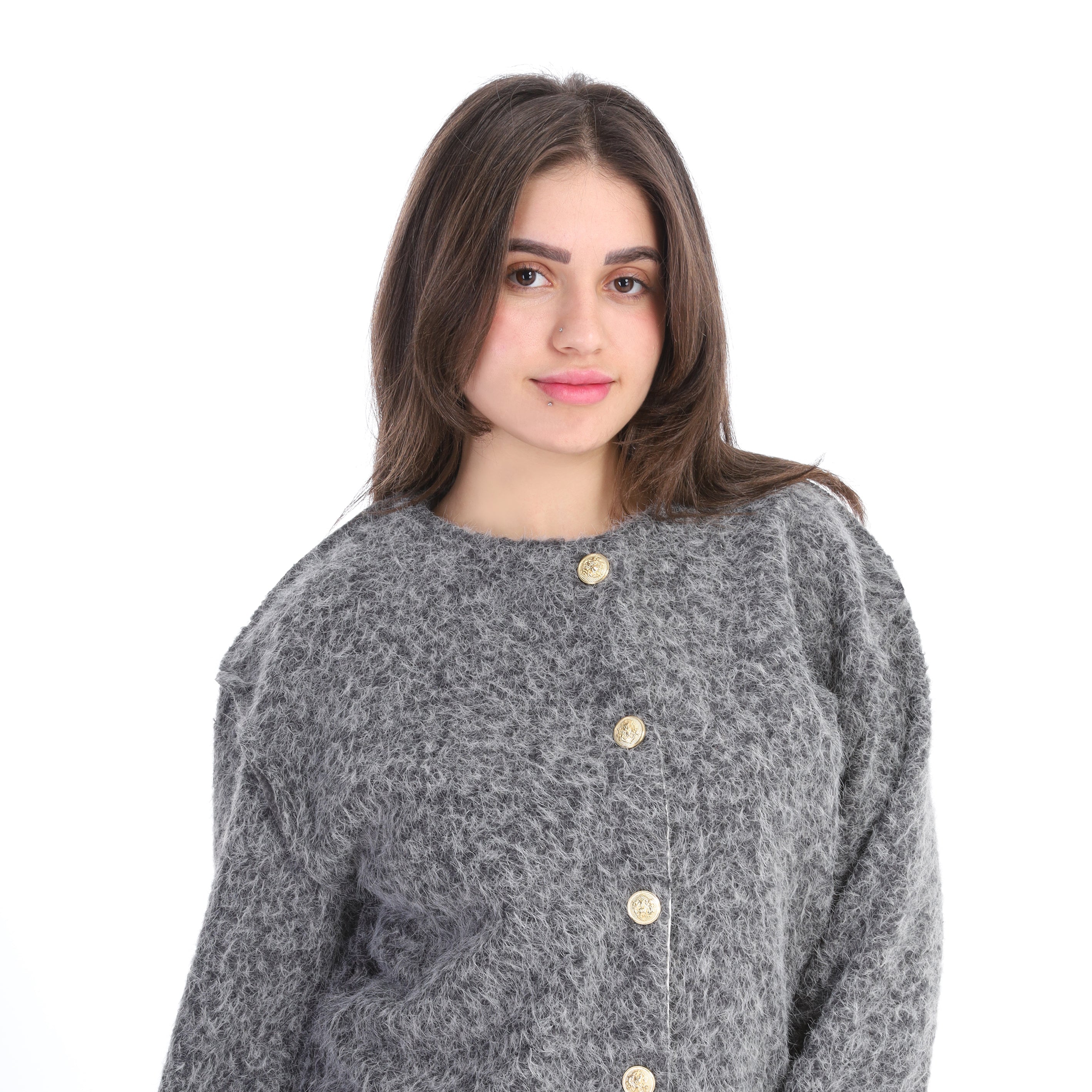 Textured Bouclé Wool Jacket with Front Buttons w1627/267