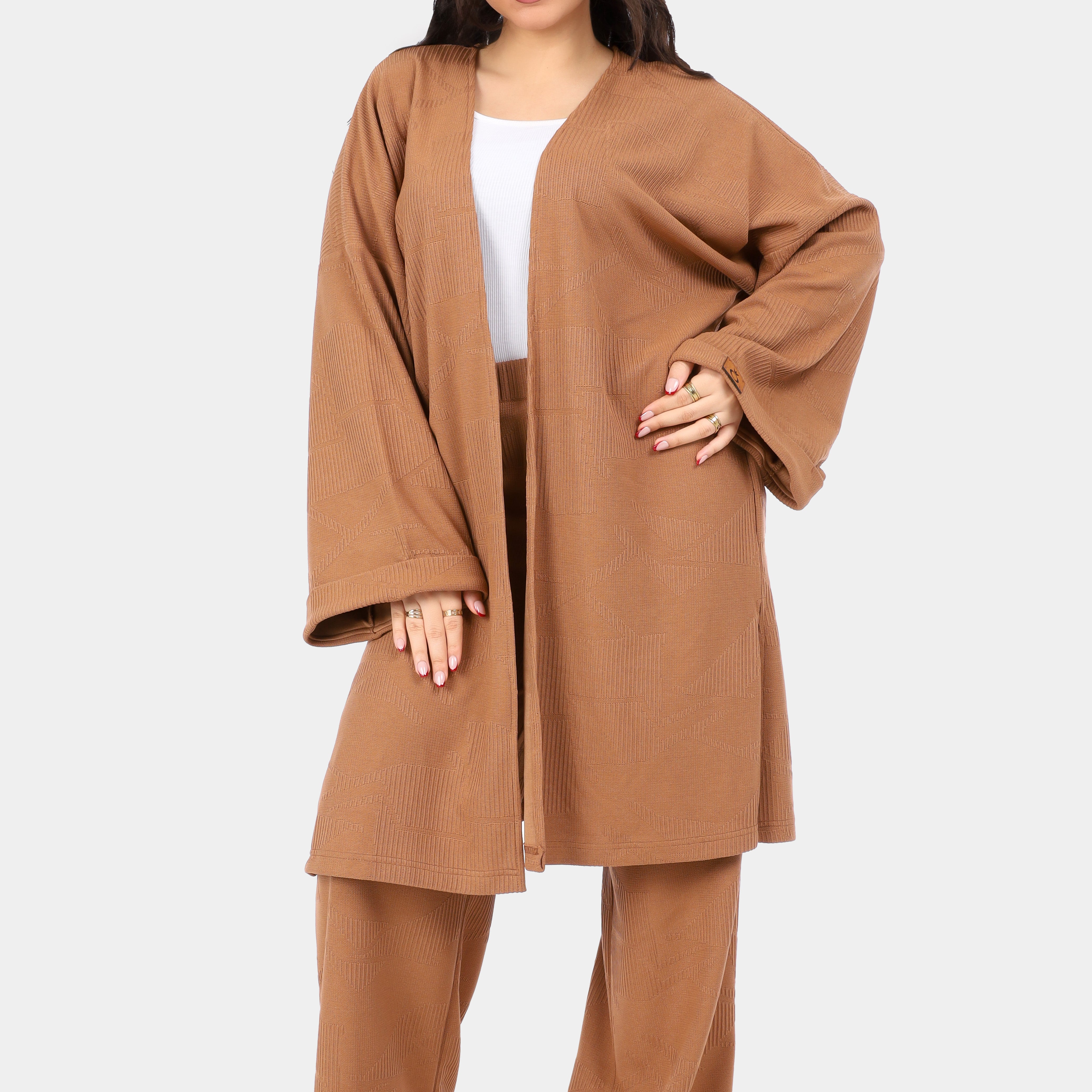 Ribbed Two-Piece Cardigan & Wide-Leg Set w1627/348