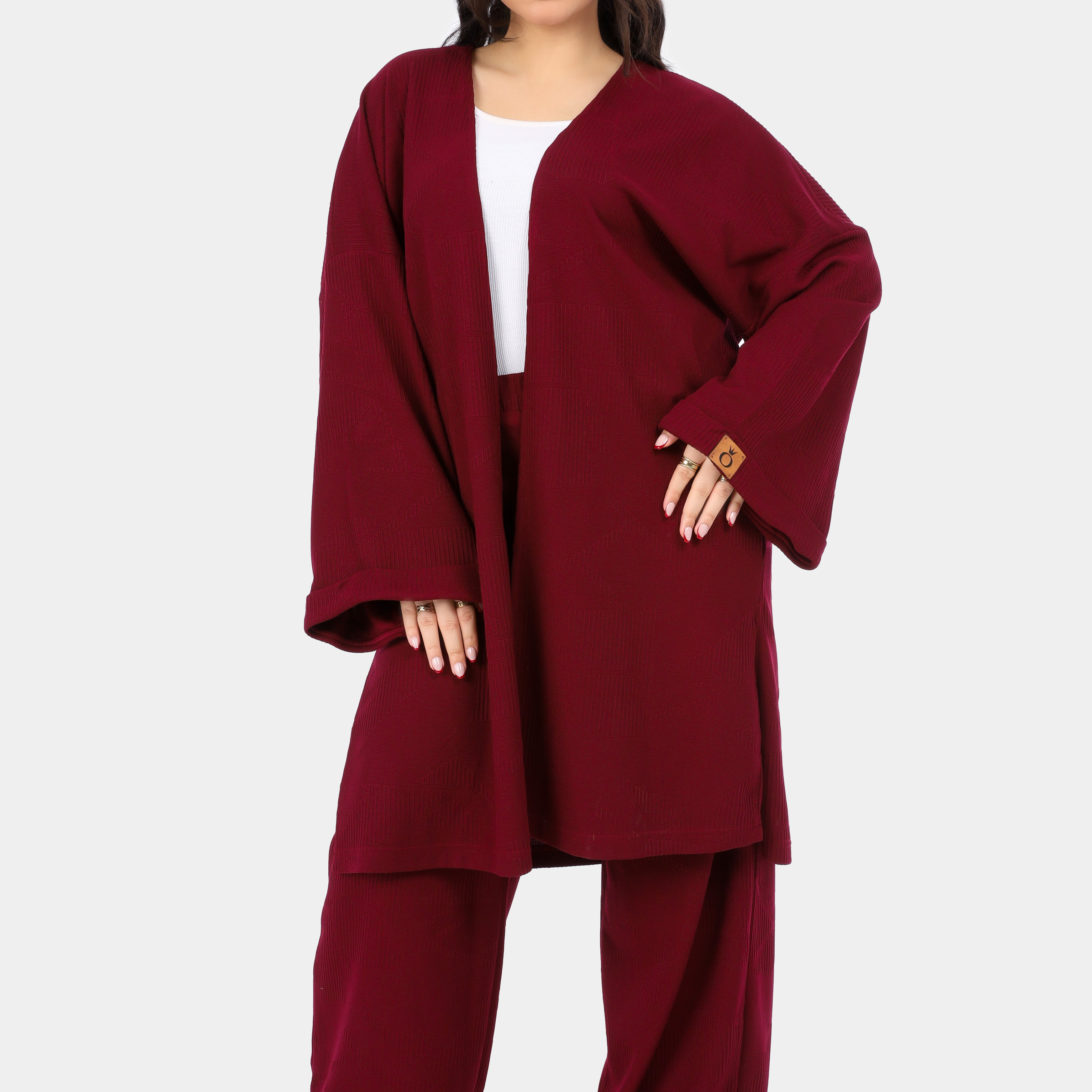 Ribbed Two-Piece Cardigan & Wide-Leg Set w1627/348