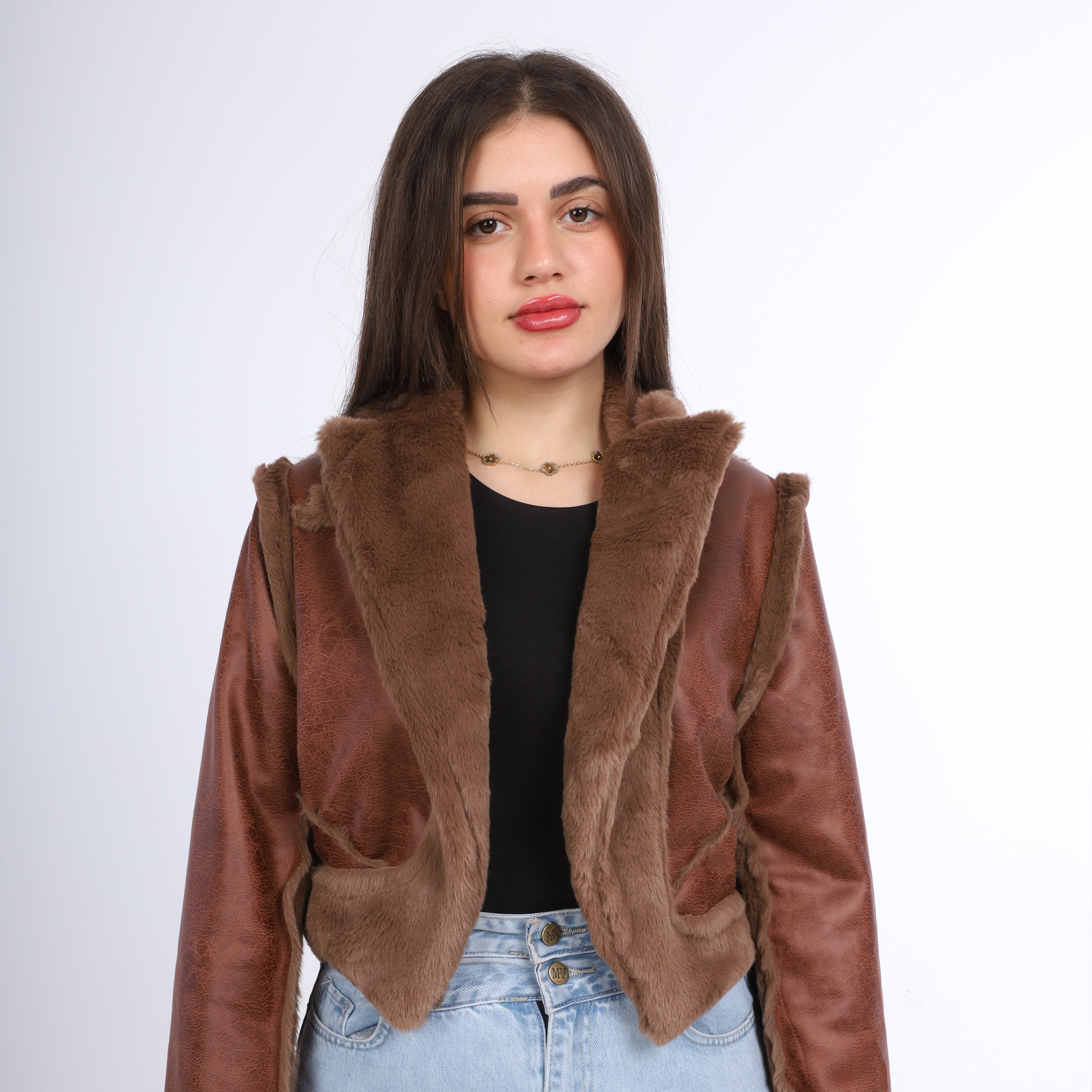 Faux Leather Jacket with Fur Trim w162712