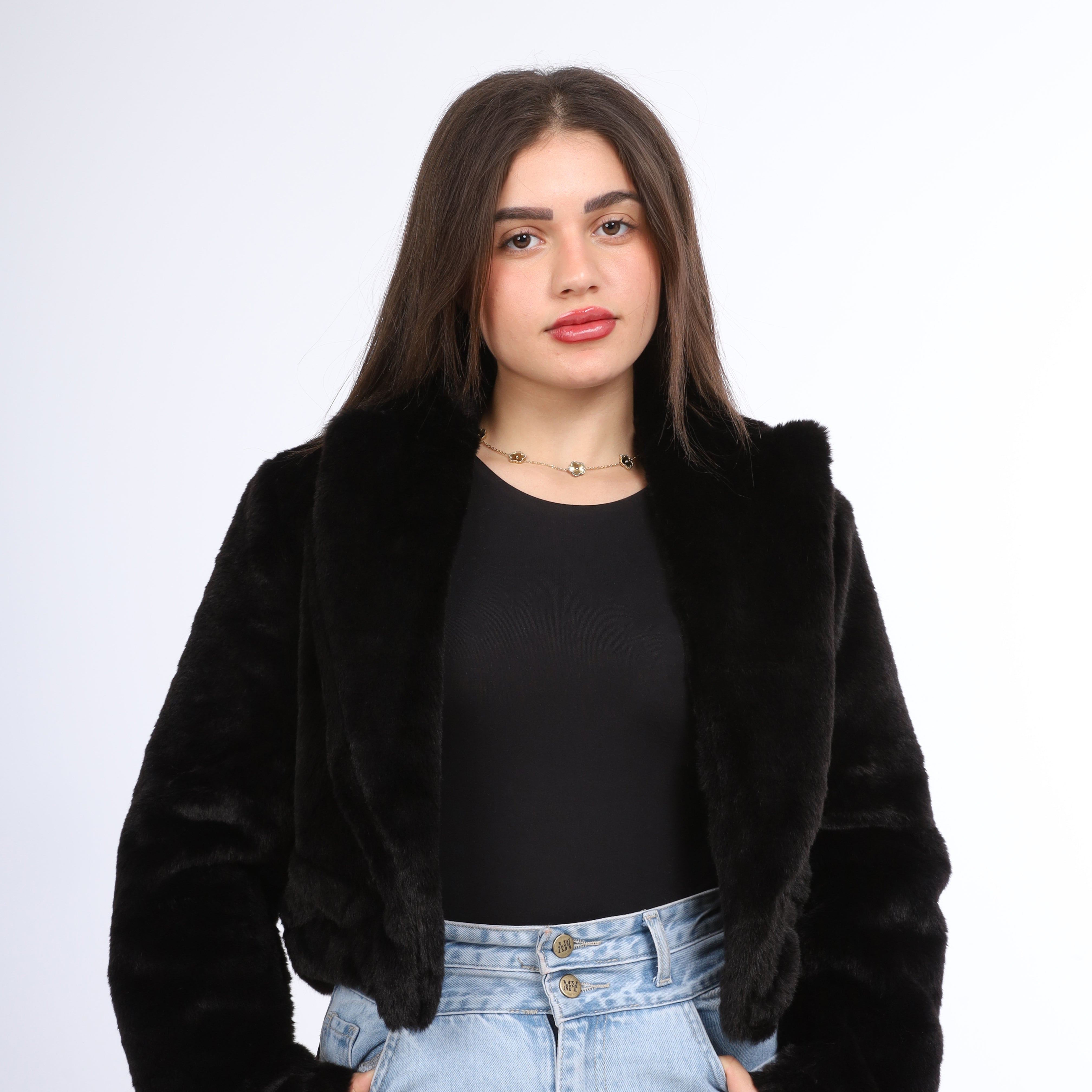 Faux Leather Jacket with Fur Trim w162712