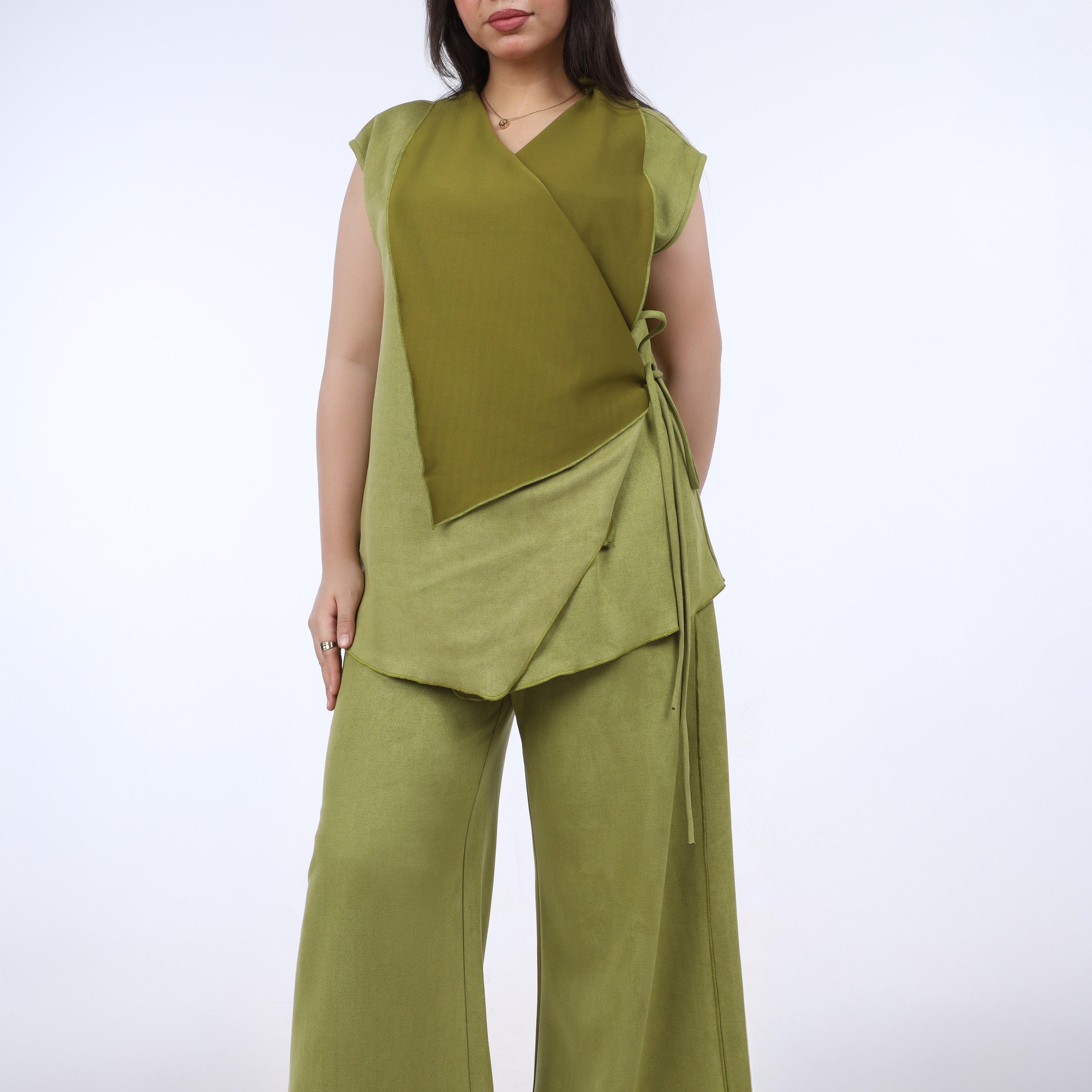 Wrap Vest & Wide-Leg Pants Two-Piece Suit w1627221