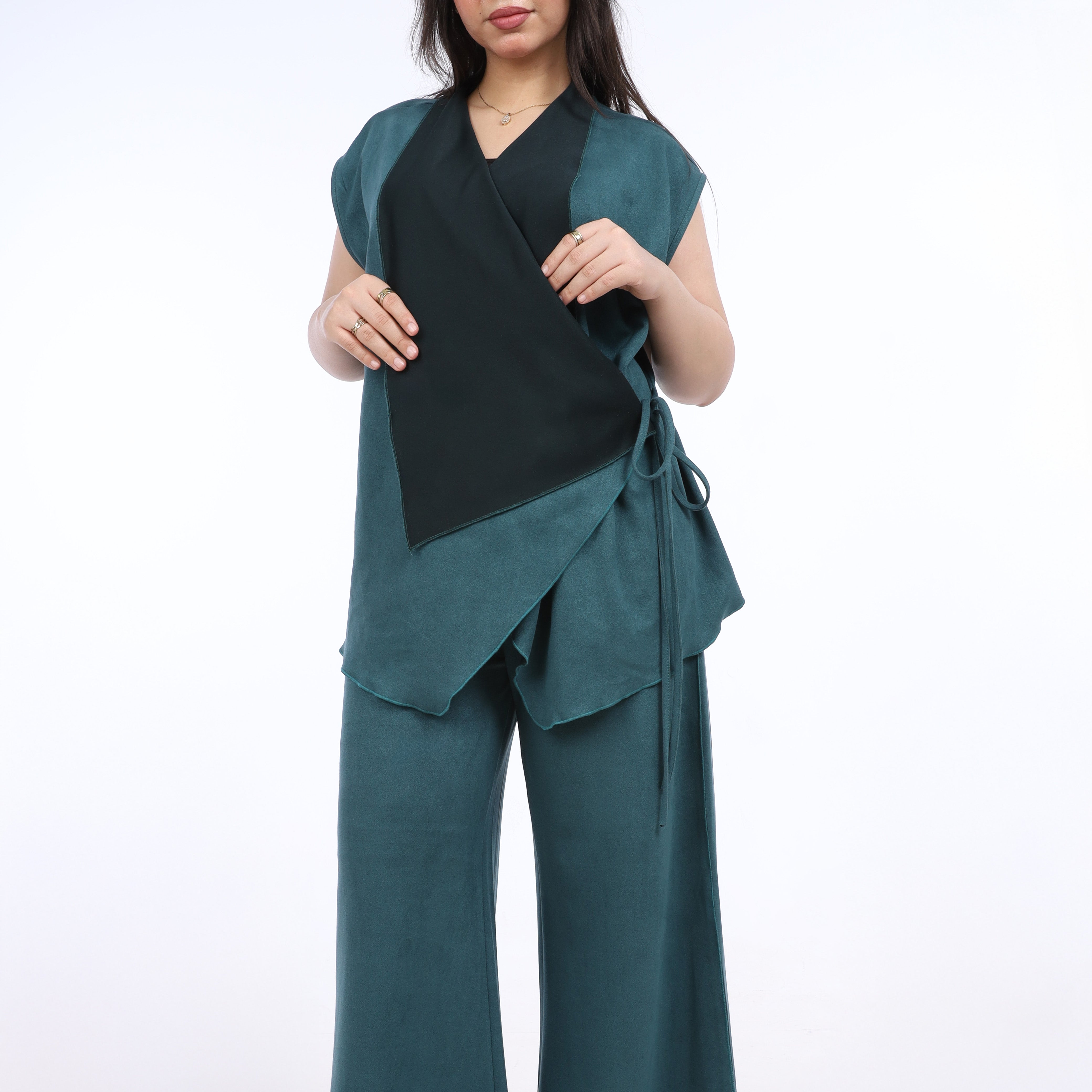 Wrap Vest & Wide-Leg Pants Two-Piece Suit w1627221