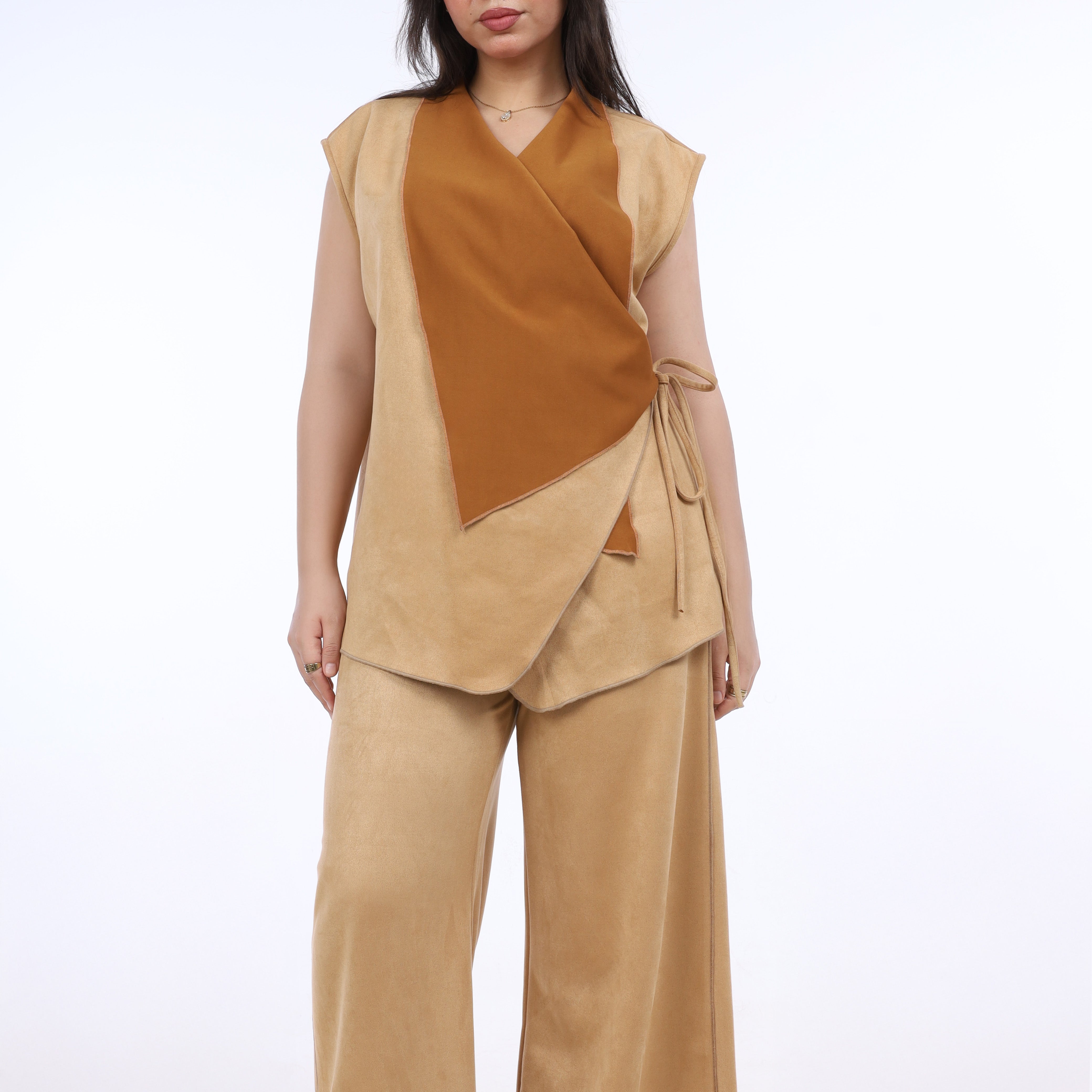 Wrap Vest & Wide-Leg Pants Two-Piece Suit w1627221