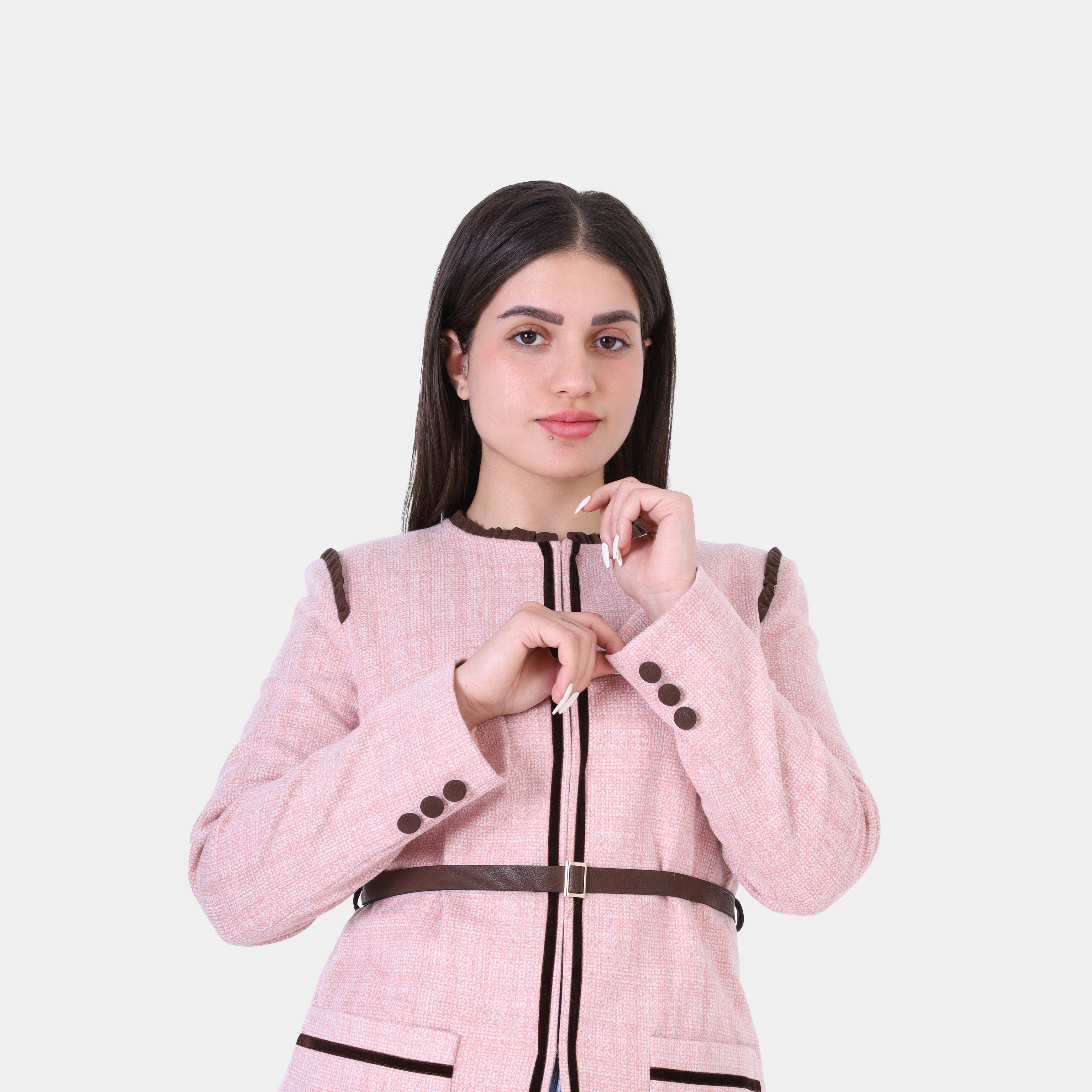 Belted Zip-Up Blazer with Contrast Trim w1629/194