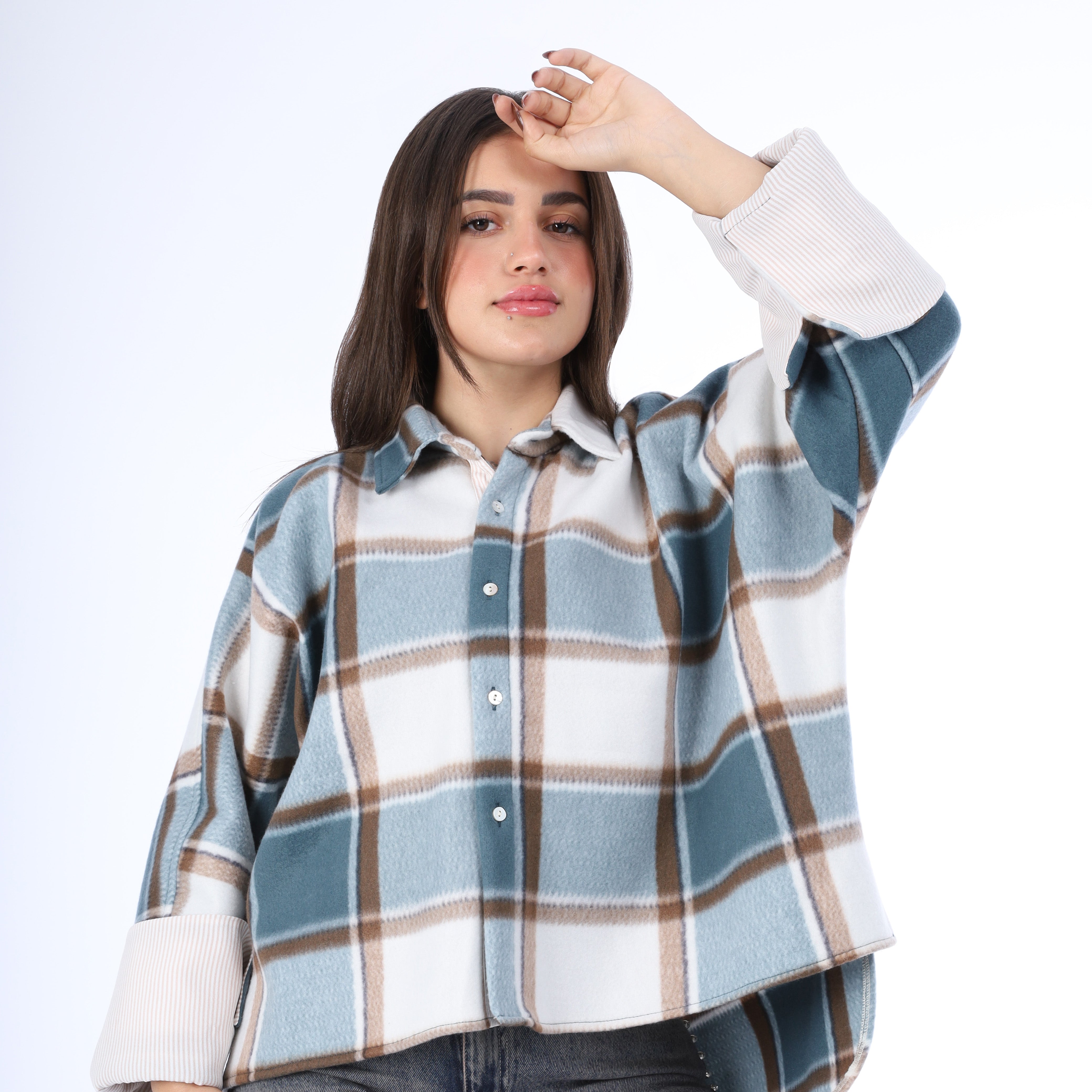 قميص كاروهات واسع w162932/3