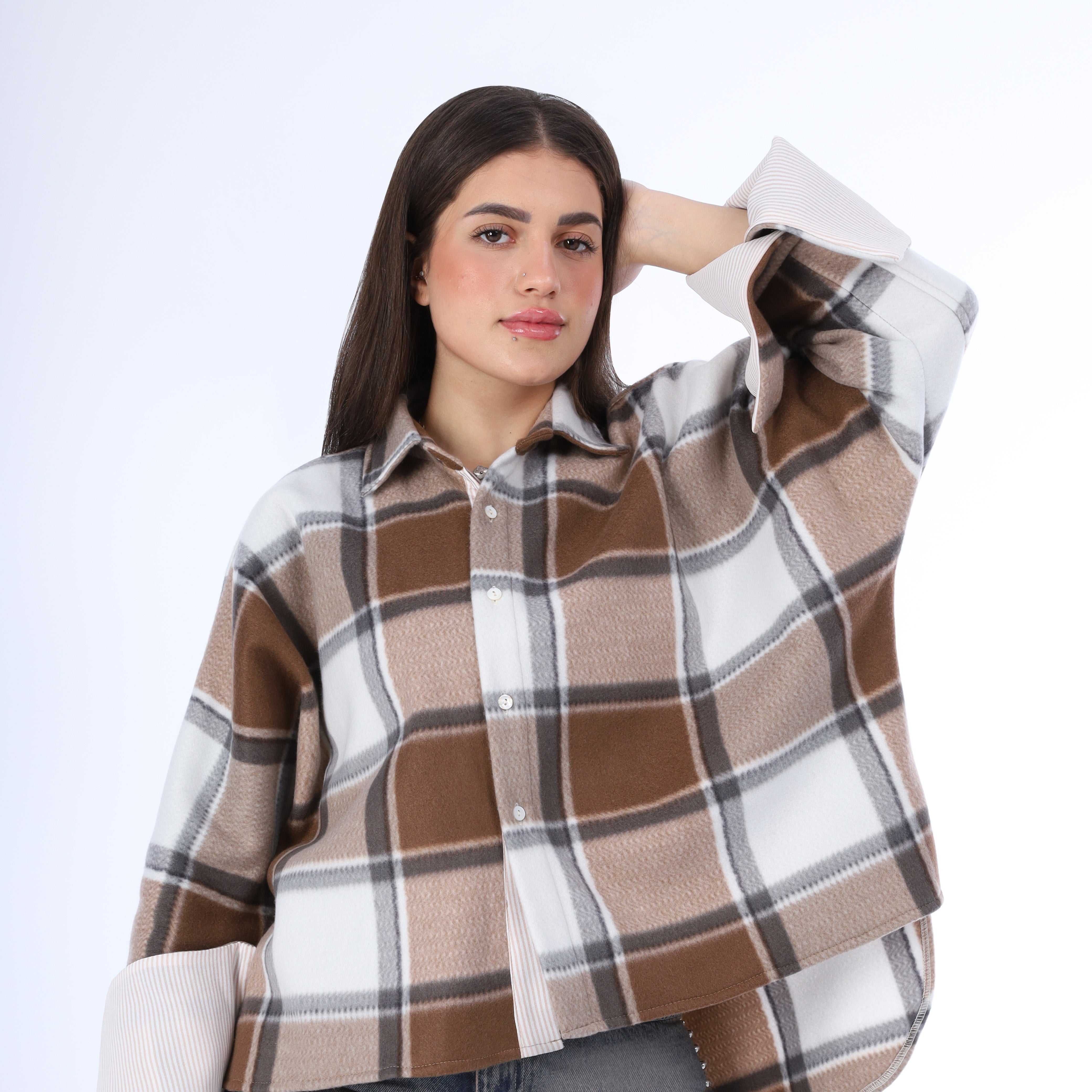 قميص كاروهات واسع w162932/3