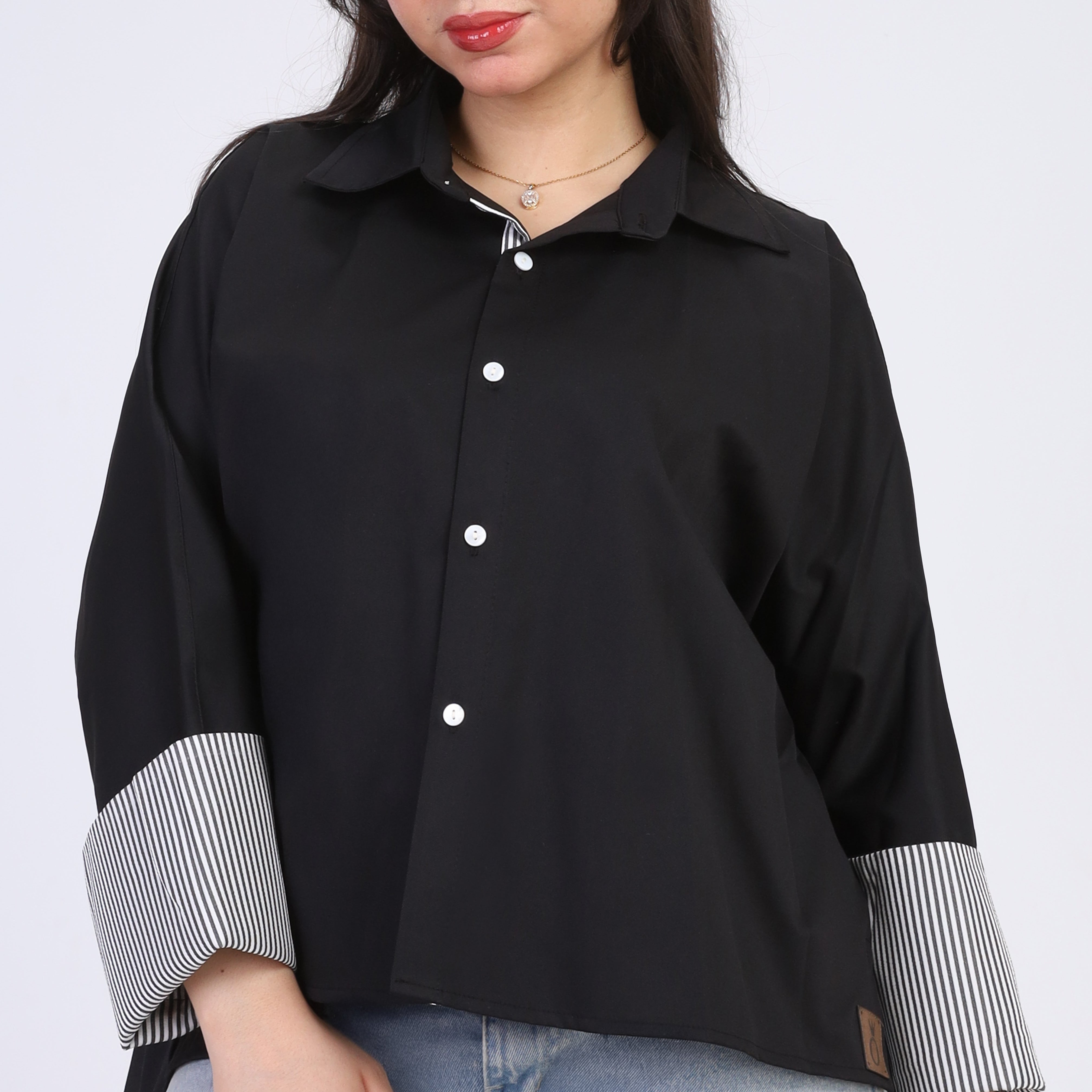 Oversized Shirt with Stripped Cuffs w162932