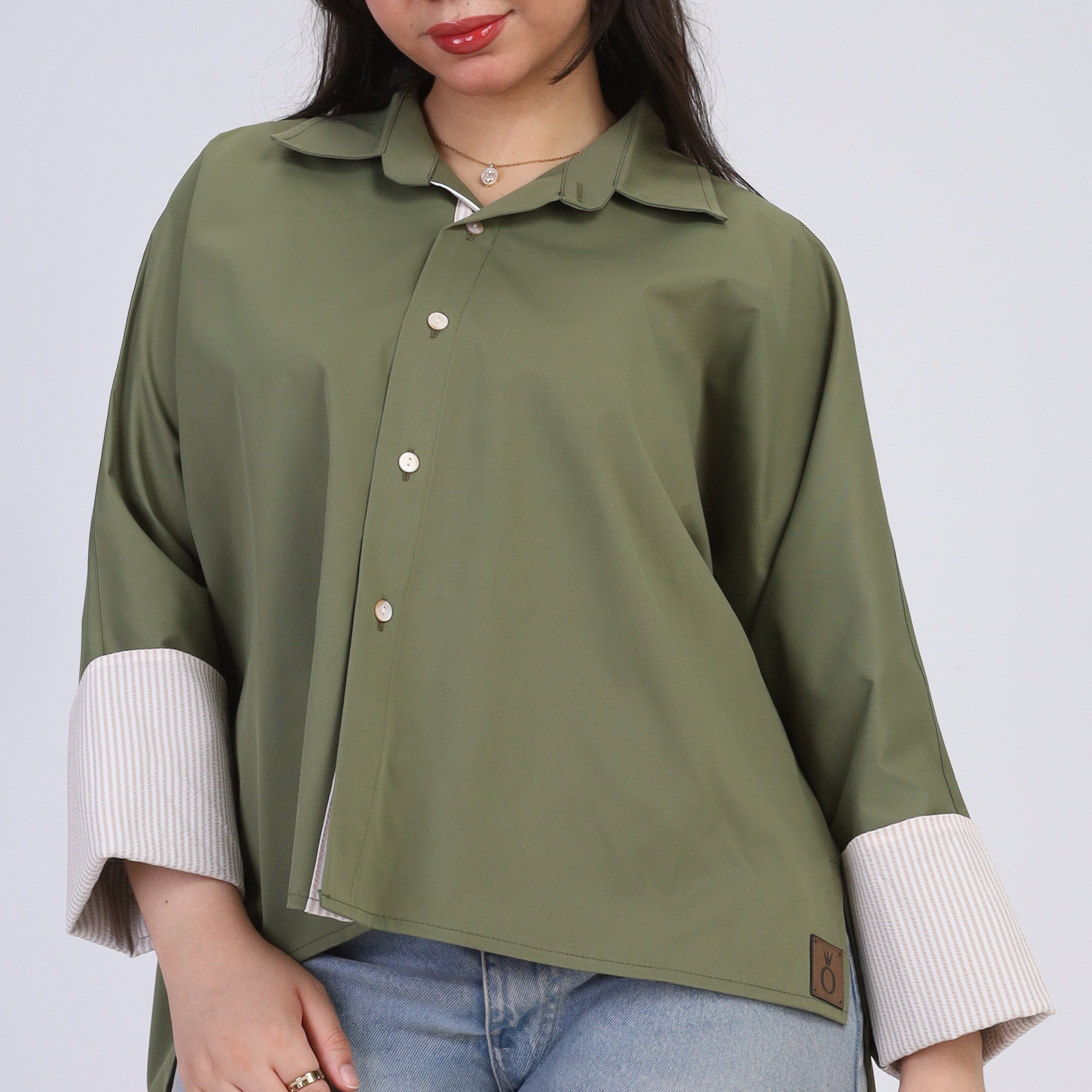 Oversized Shirt with Stripped Cuffs w162932