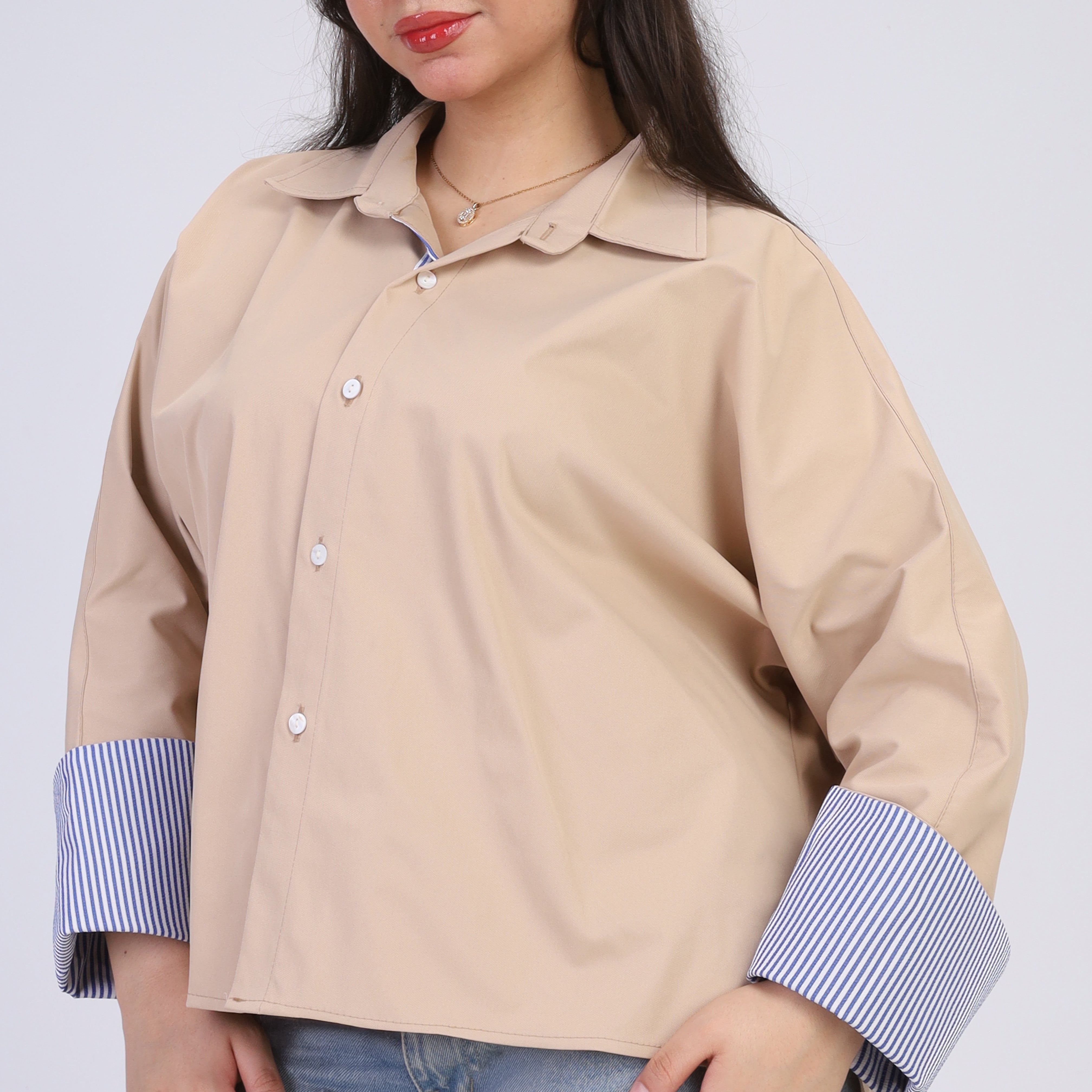 Oversized Shirt with Stripped Cuffs w162932