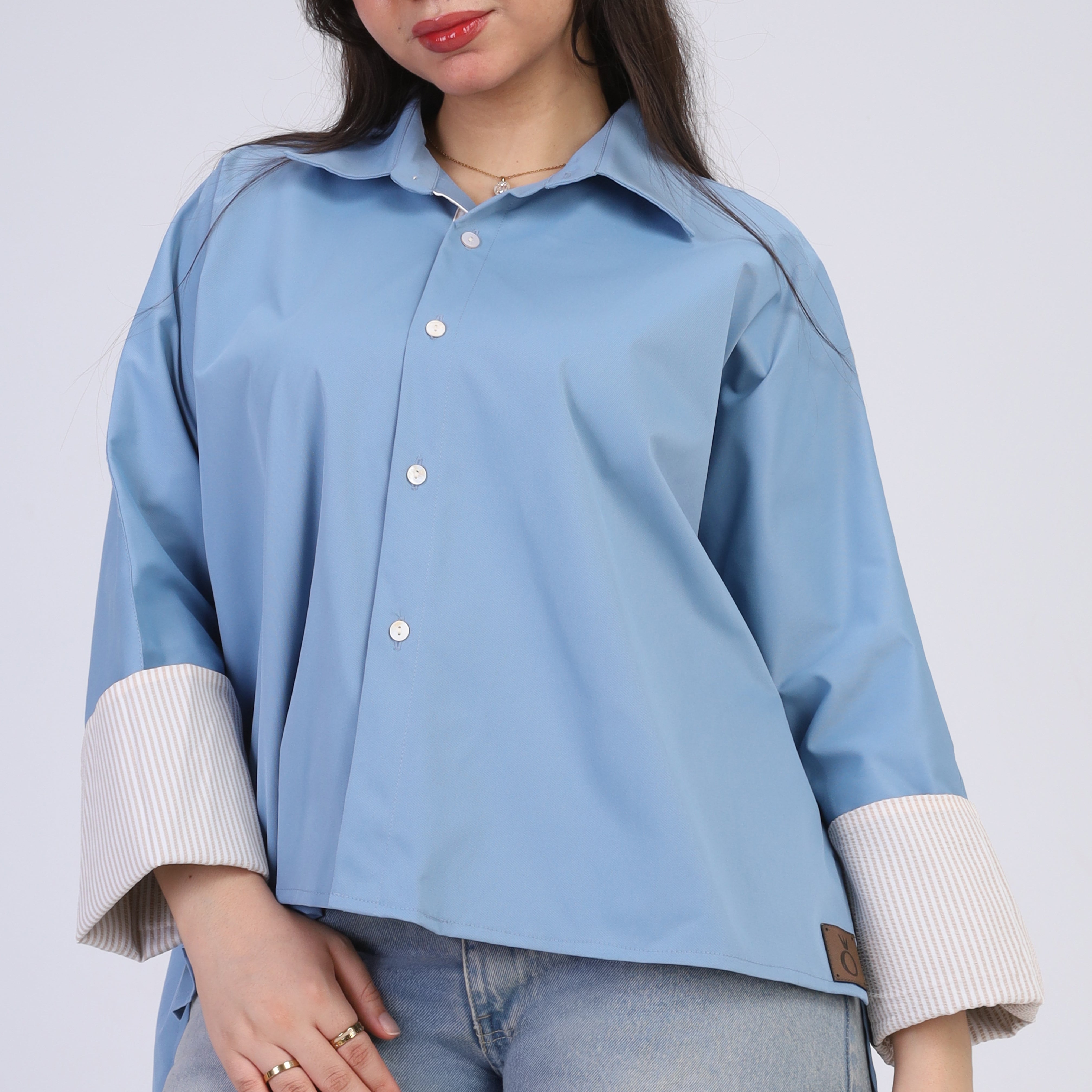 Oversized Shirt with Stripped Cuffs w162932