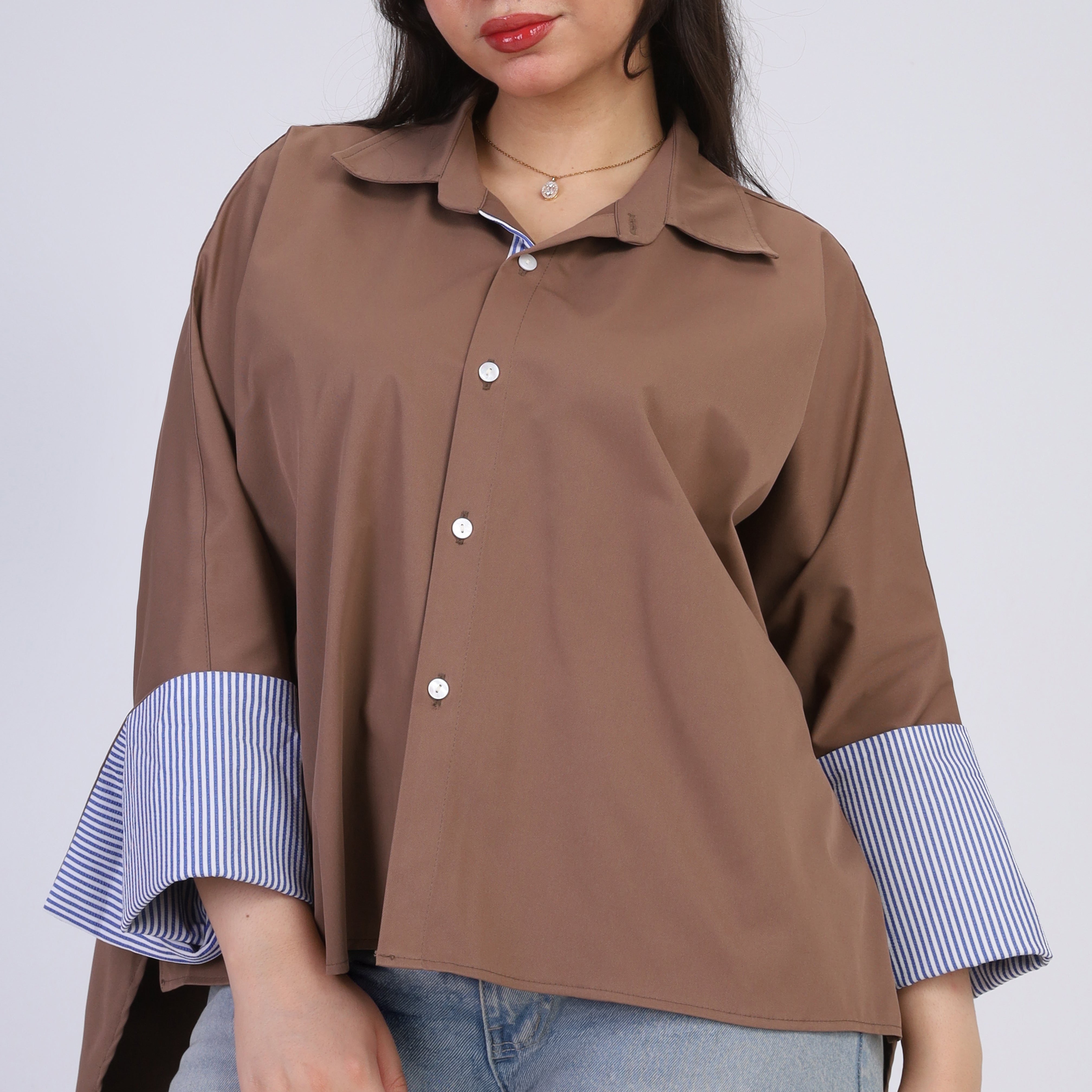 Oversized Shirt with Stripped Cuffs w162932