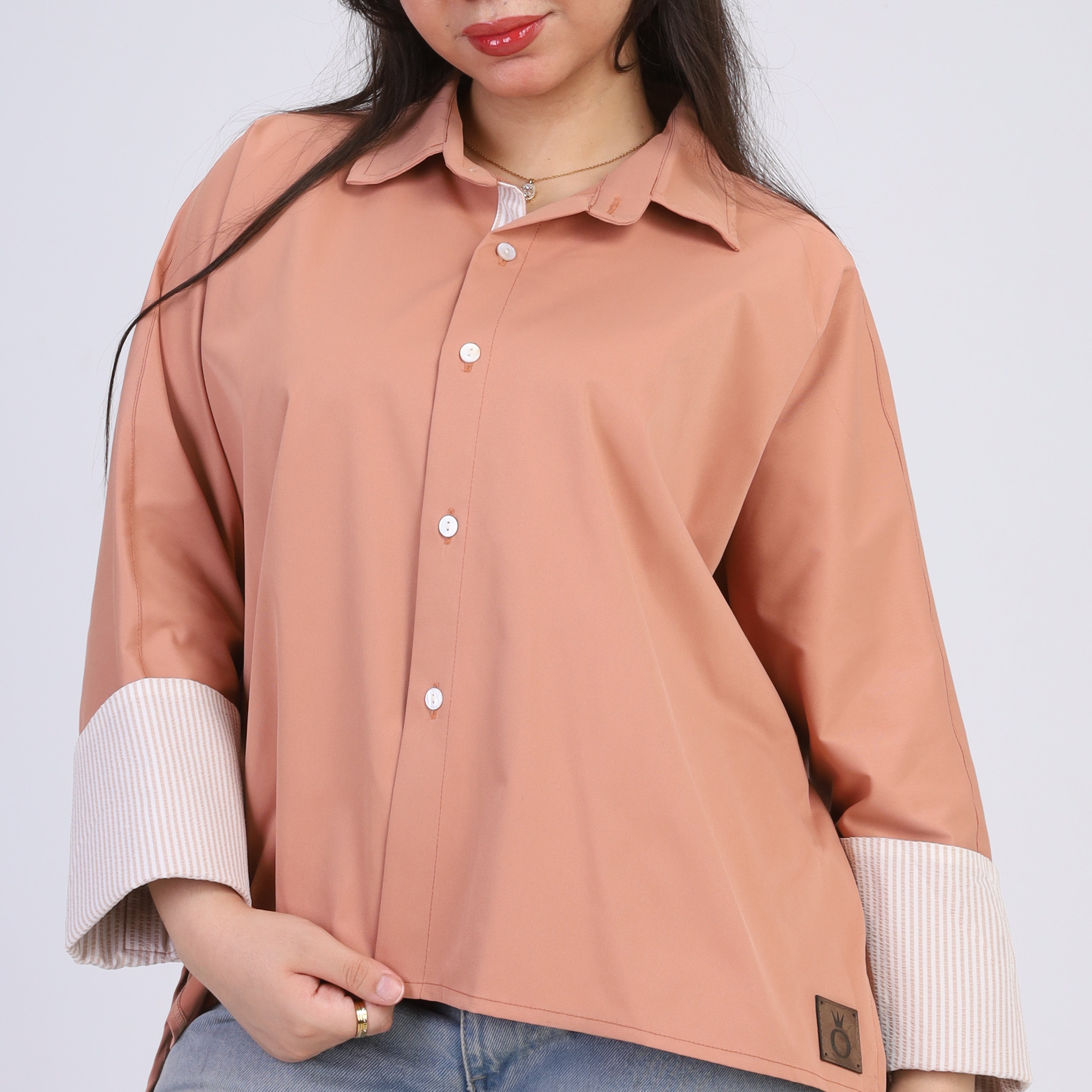 Oversized Shirt with Stripped Cuffs w162932